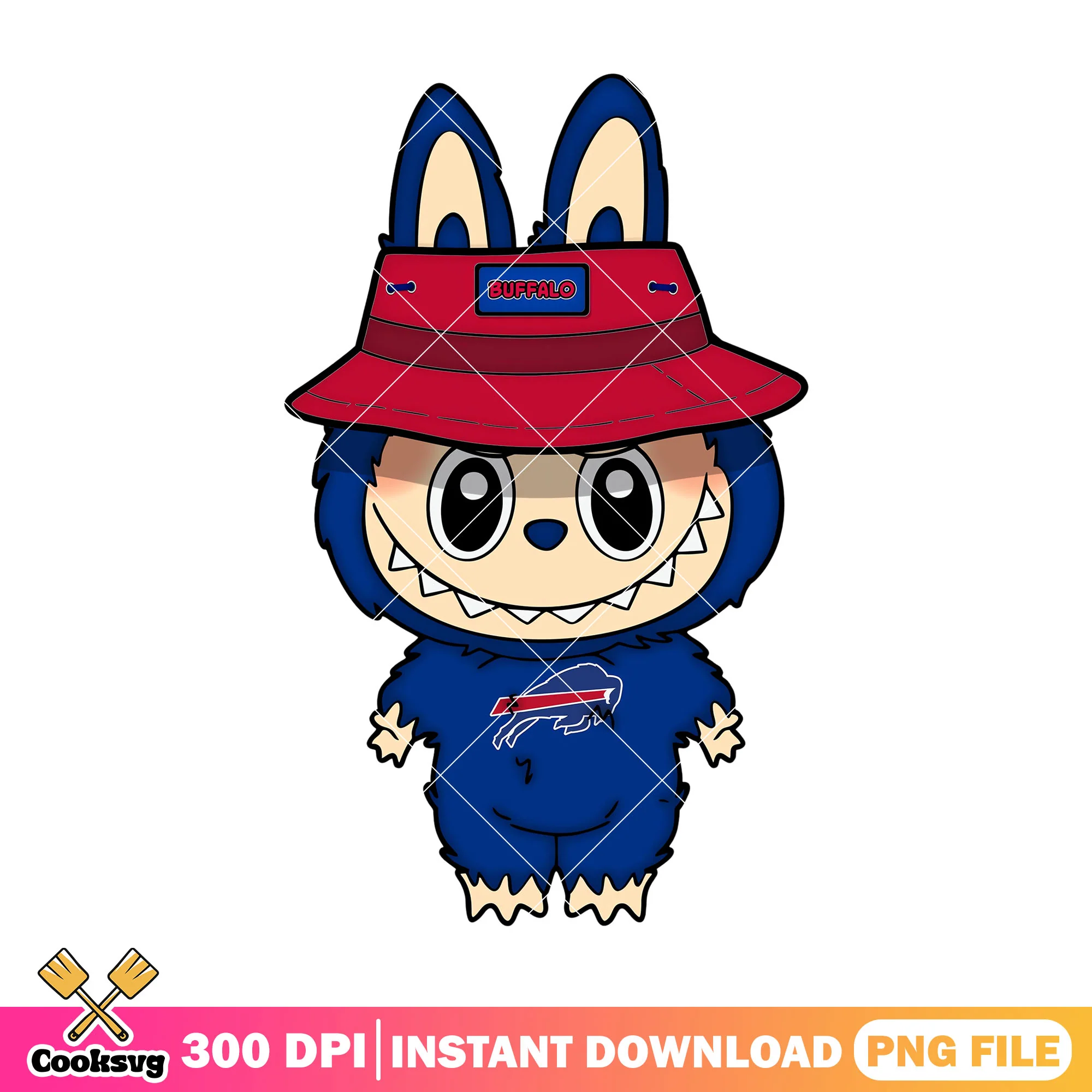 Buffalo labubu baseball team png, labubu blue png, labubu cute png