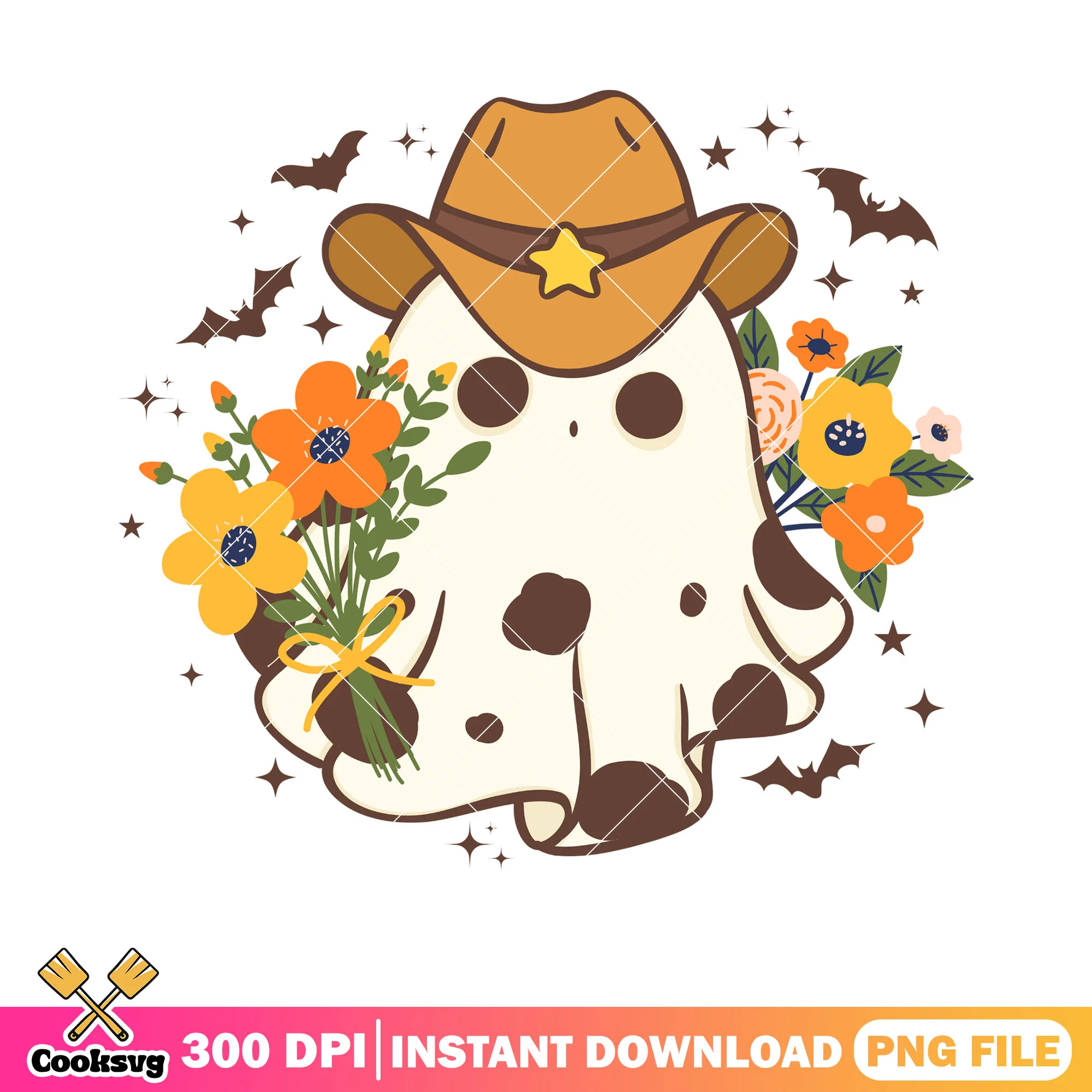 Bundle of flower and ghost png, scary bats png, halloween night png