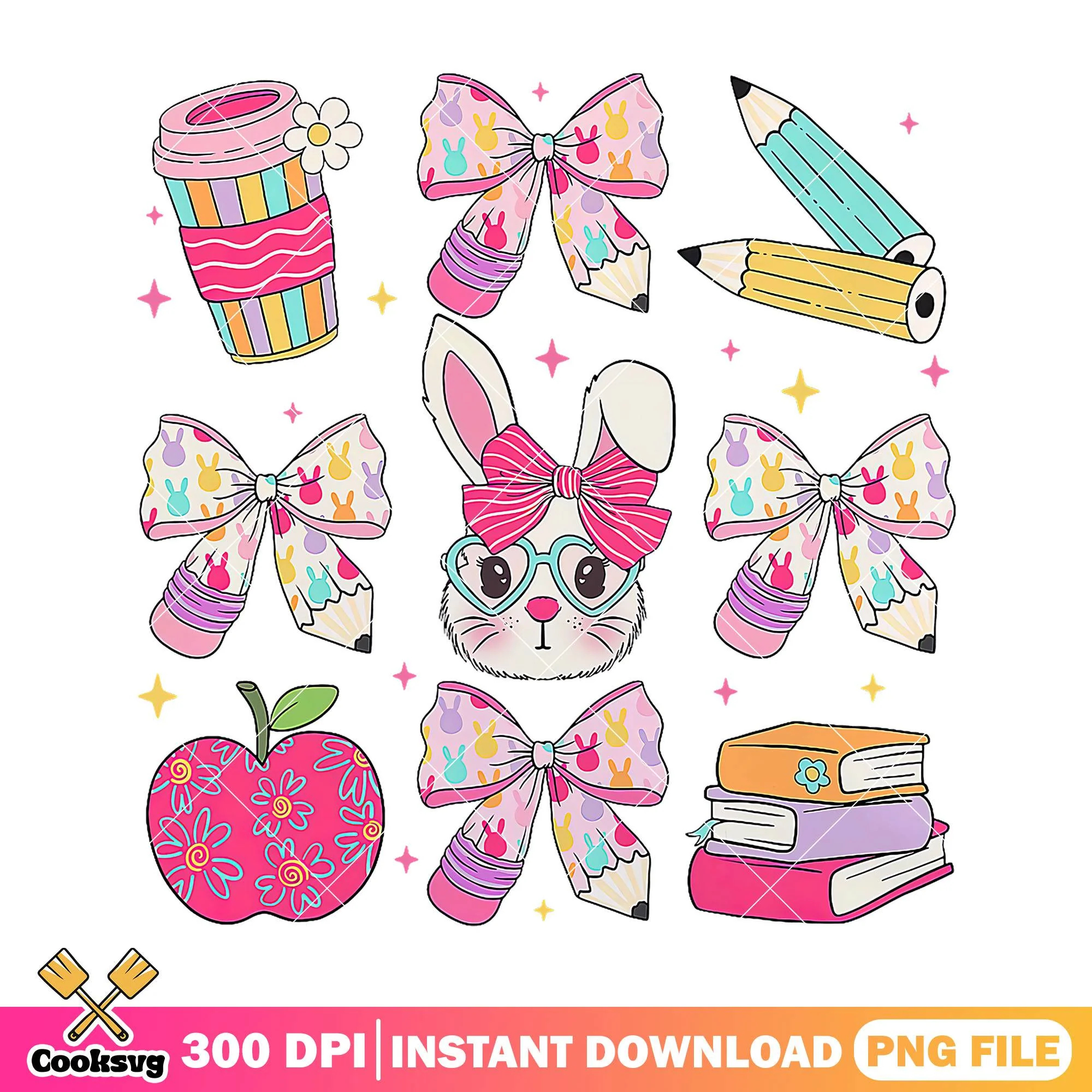 Bunny cute design file png, go back to school png, supplies school png