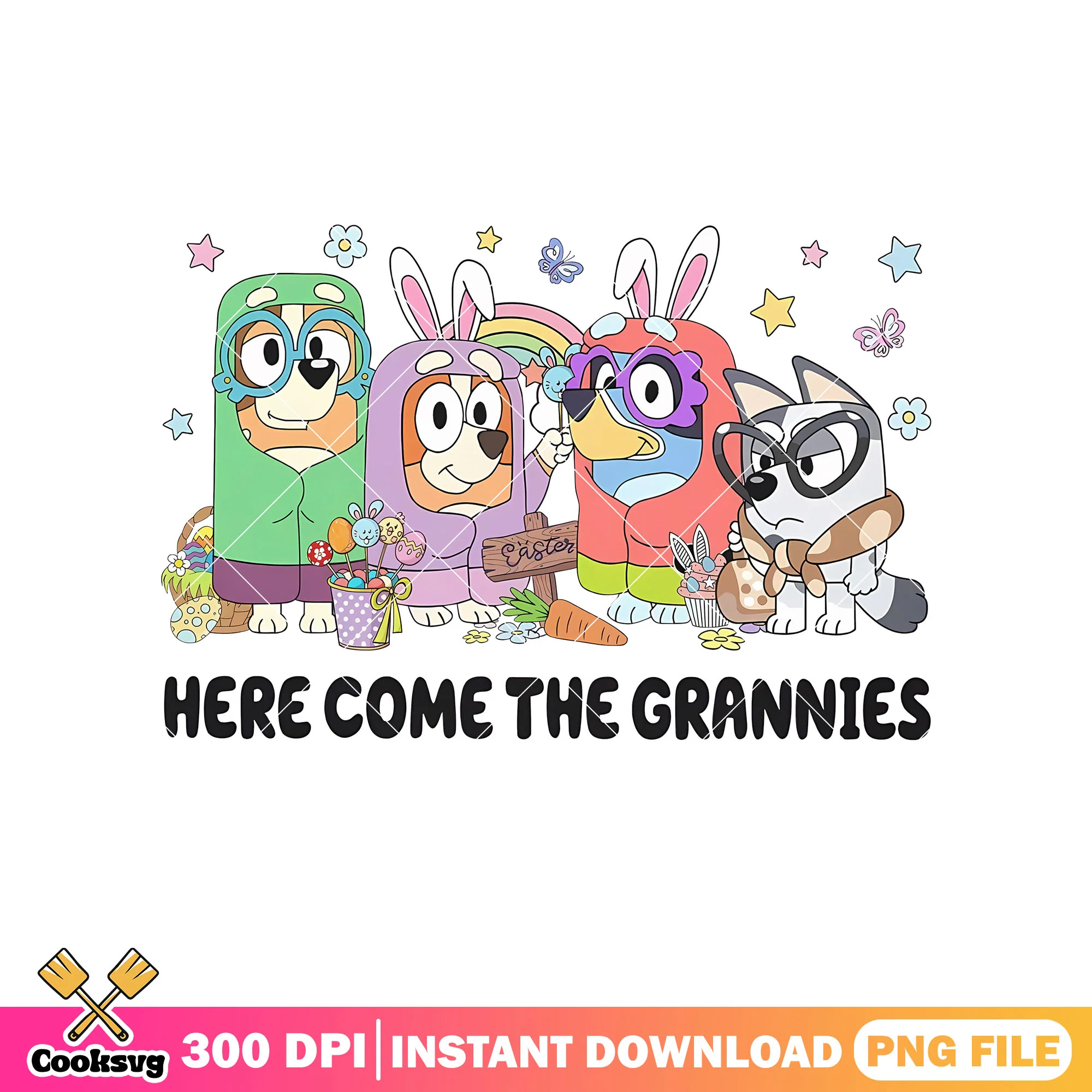 Bunny here come the grannies png, bluey figure png, bluey easter bunny png