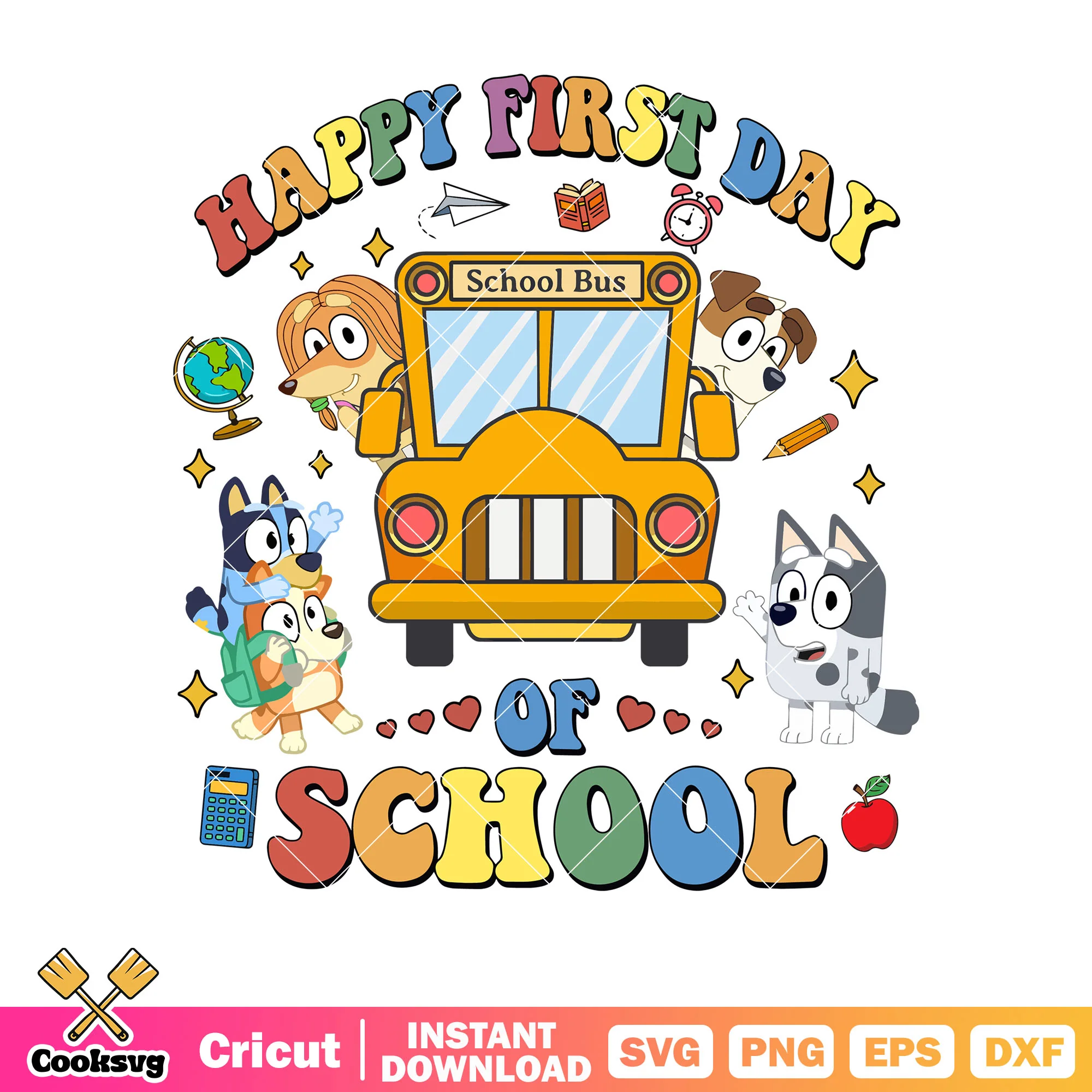 Bus school bluey happy birthday svg, bluey friends svg, bluey episodes svg