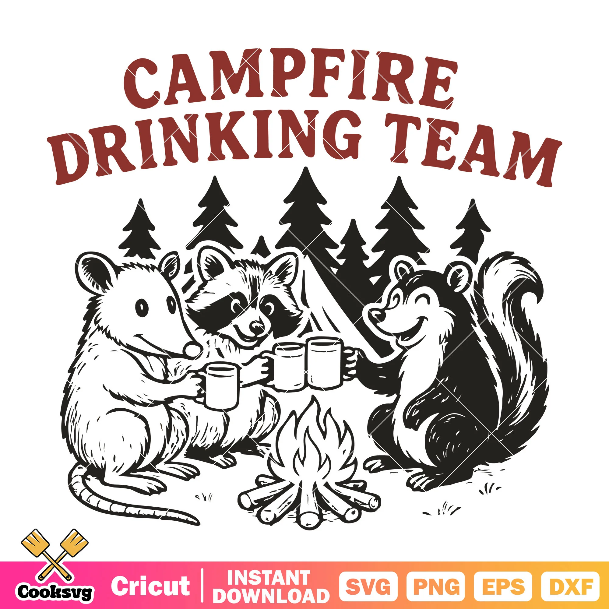 Campfire drinking team raccoon svg, camping life svg, camplife quote svg