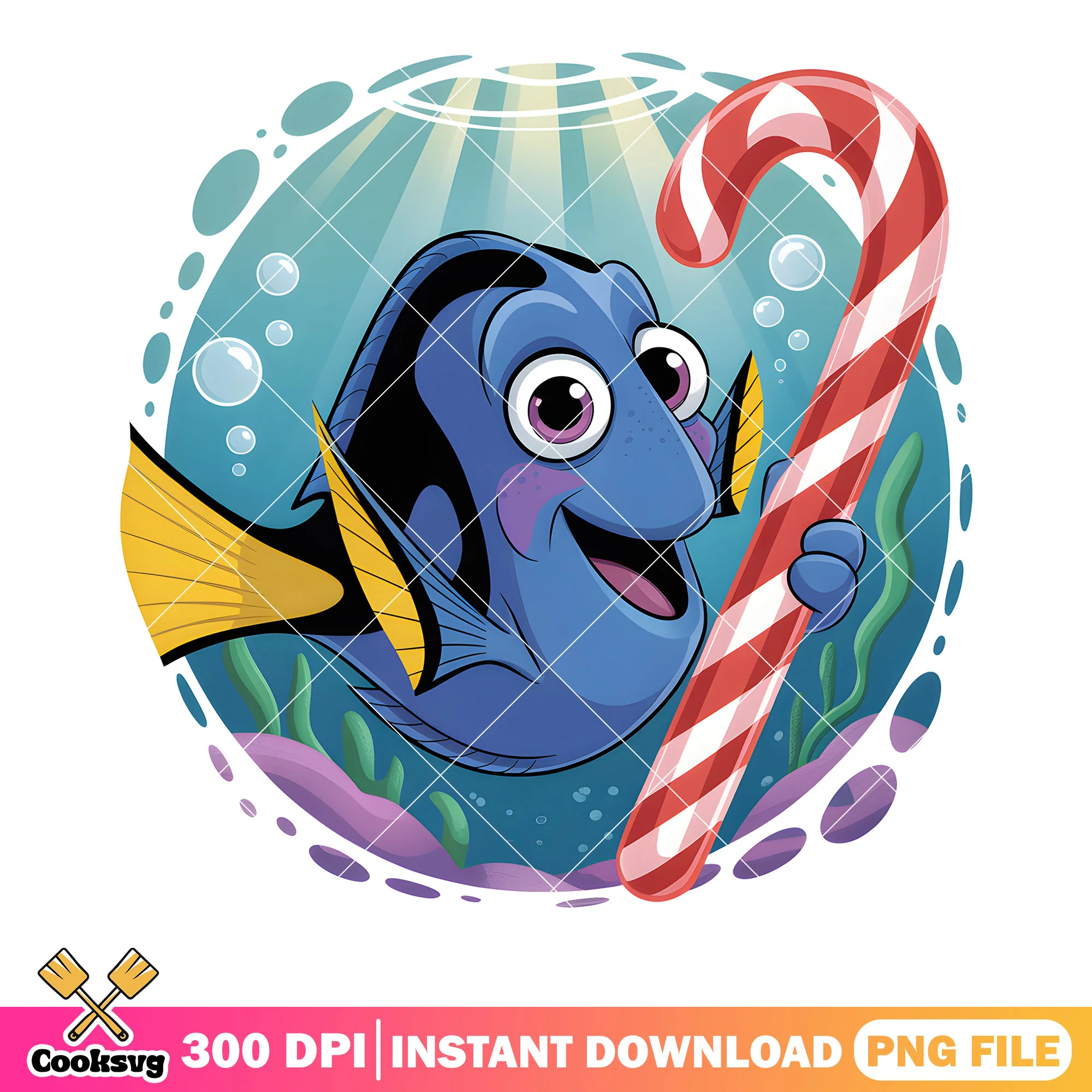 Candy cane with dory png, disney character png, xmas vibes png