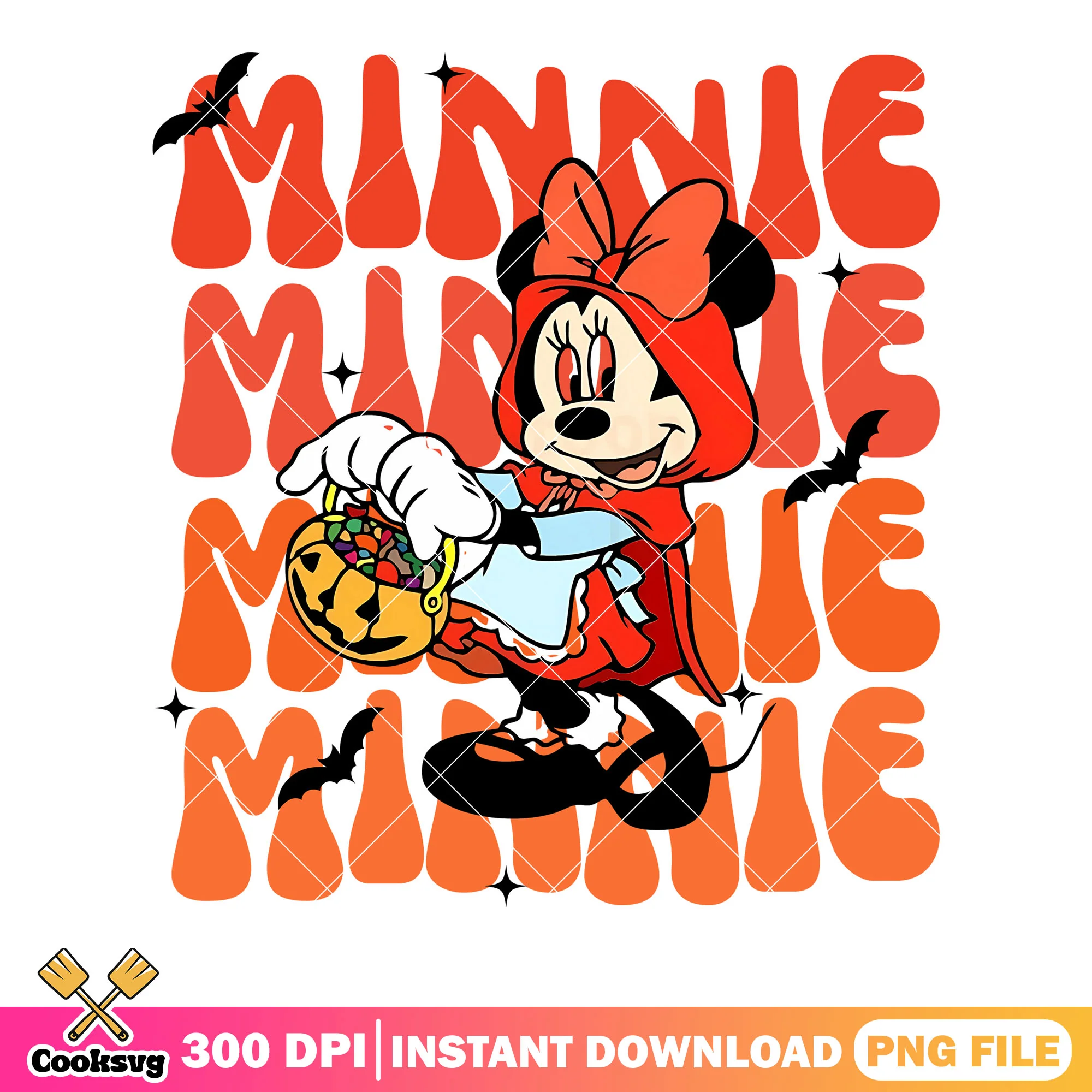 Candy hunter Minnie png, wicker pumpkin png, scary bats png