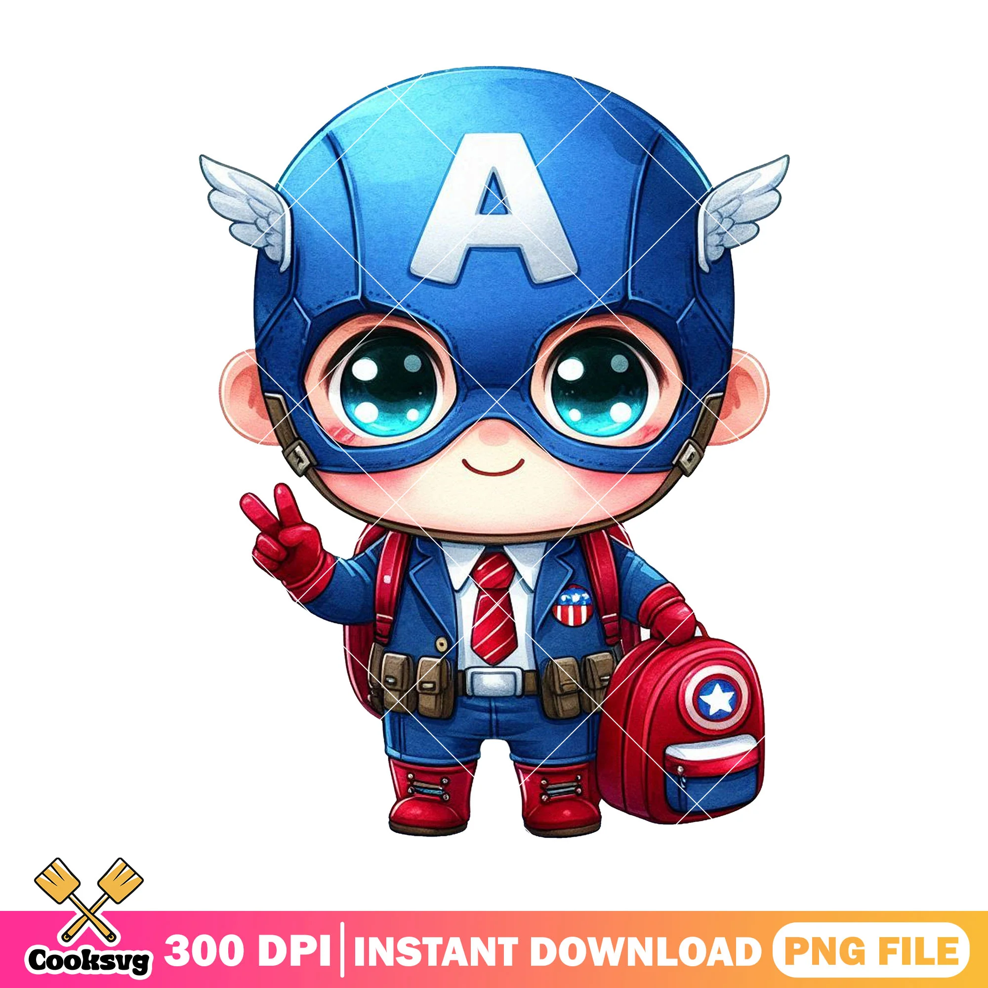 Captain america cute file png, marvel movie png, back to school png