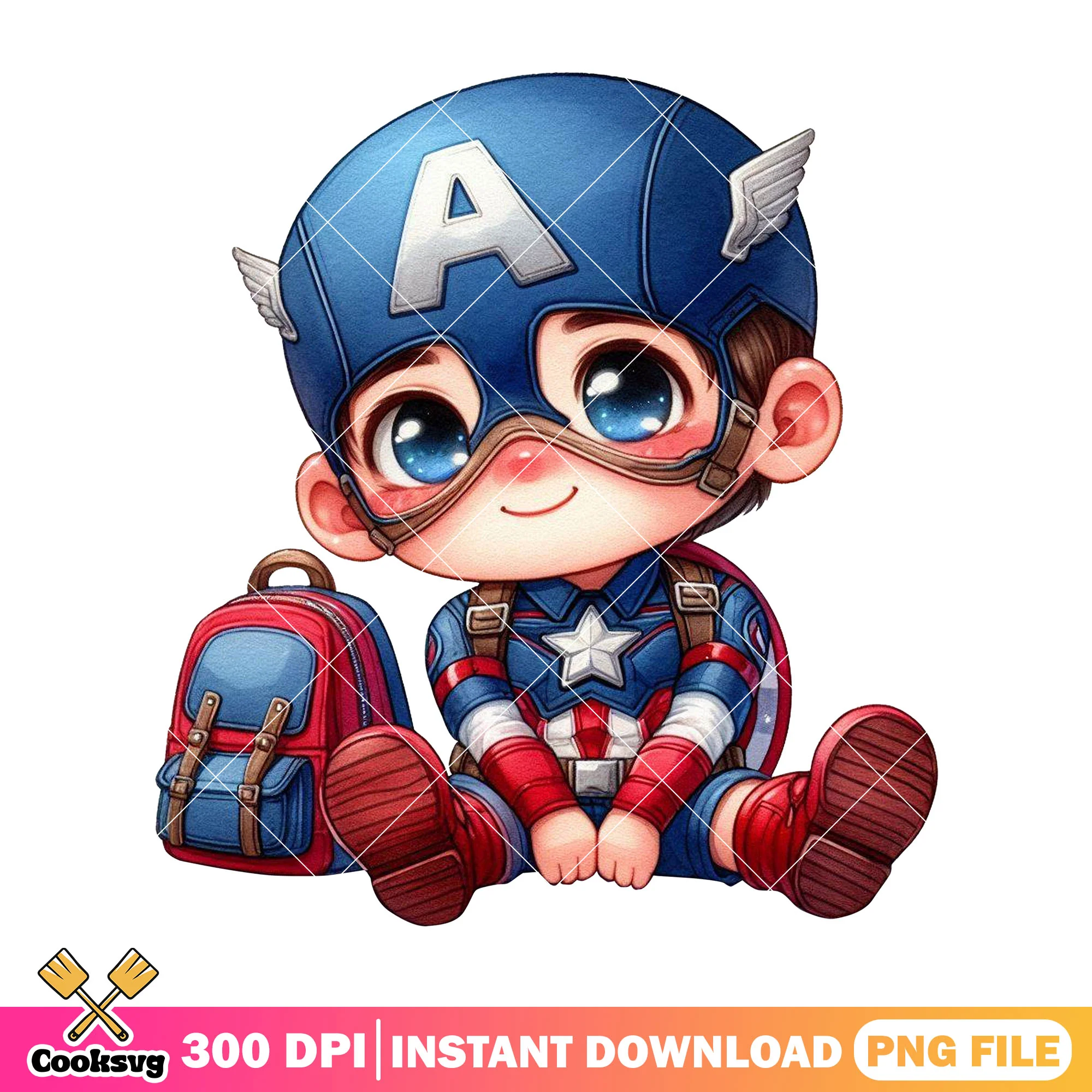 Captain america sitting png, marvel image png, back to school art png