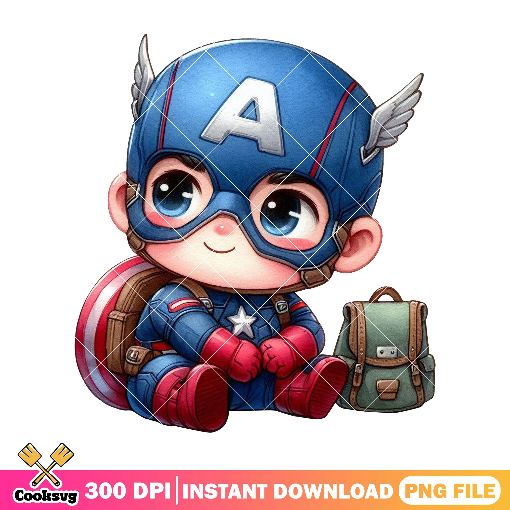 Captain marvel chibi png, captain america png, back to school art png
