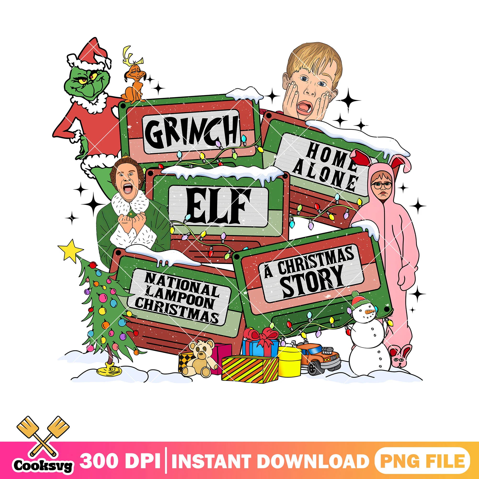 Cassette christmas movie png, the grinch png, kevin mccallister png