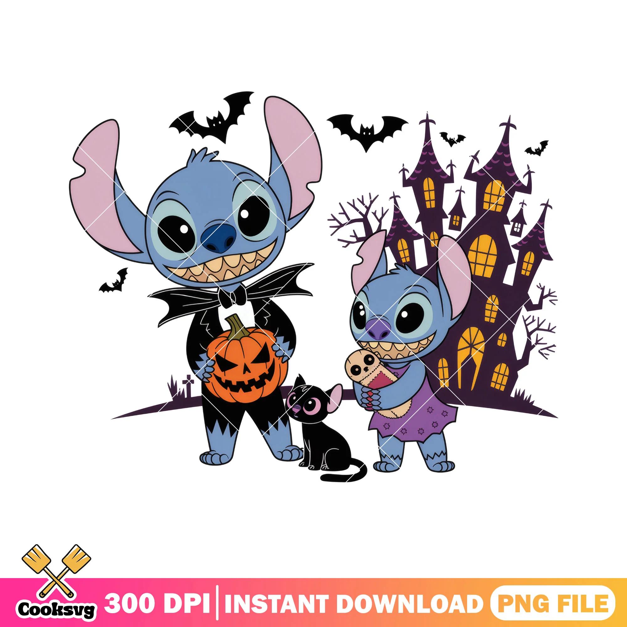 Castle horror stitch png, happy halloween png, horror stitch png