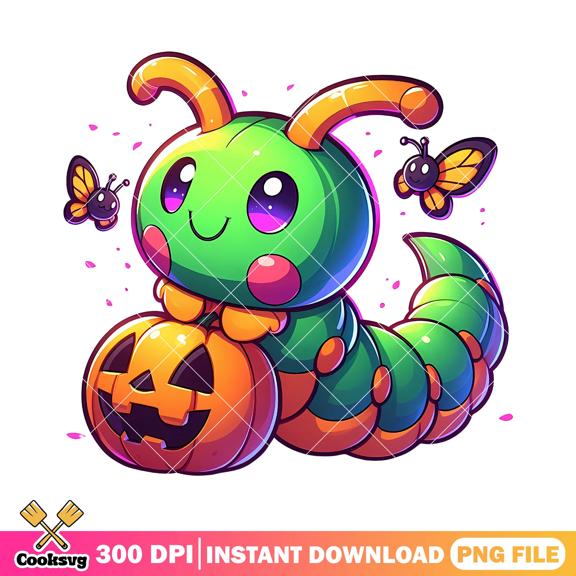 Caterpillar Pumpkin Kawaii png, halloween png, caterpillar png