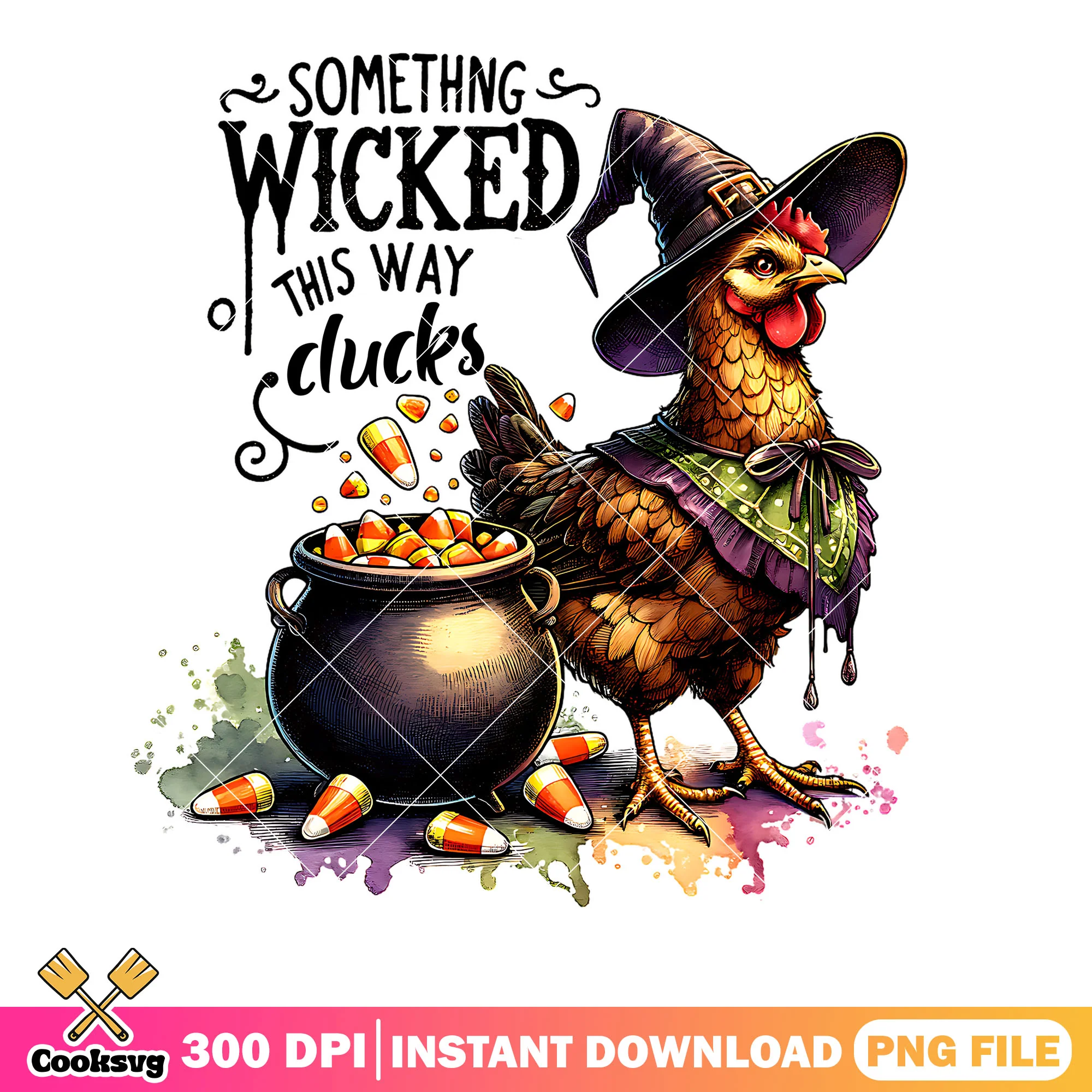 Cauldron corn candy rooster png, witch hat png, scary halloween png