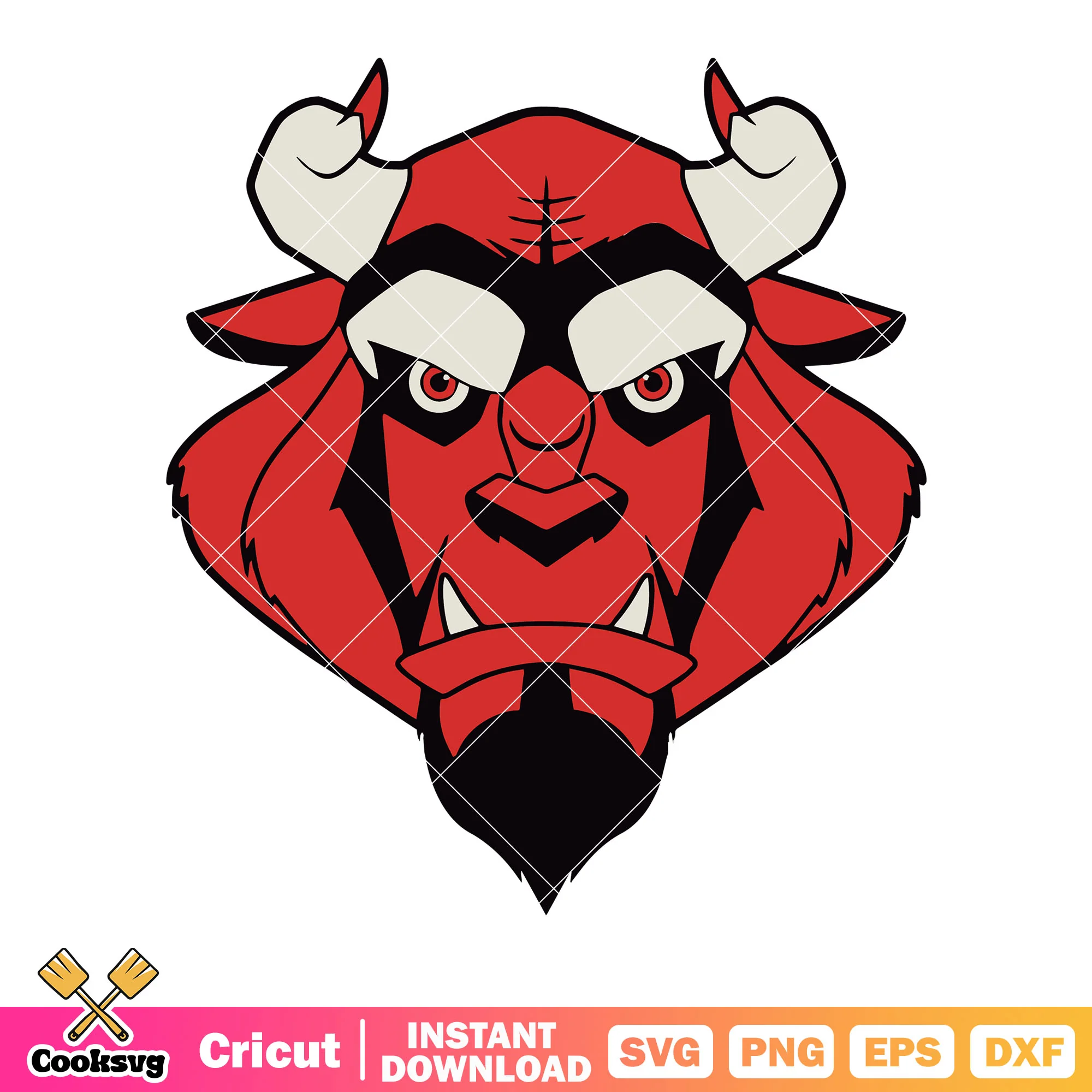 Character in beauty and the beast svg, red beast svg, white horns svg