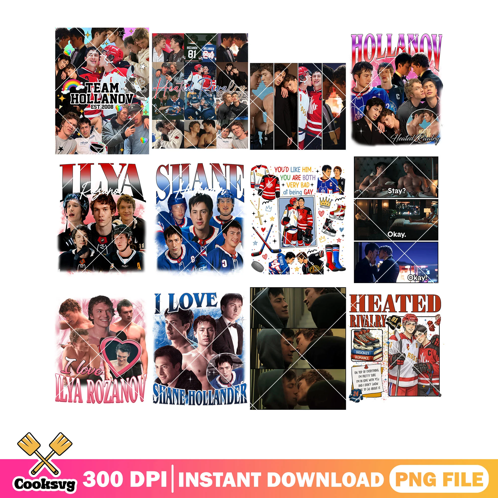 Character poster hockey png bundle, romance hockey png, heated rivalry png