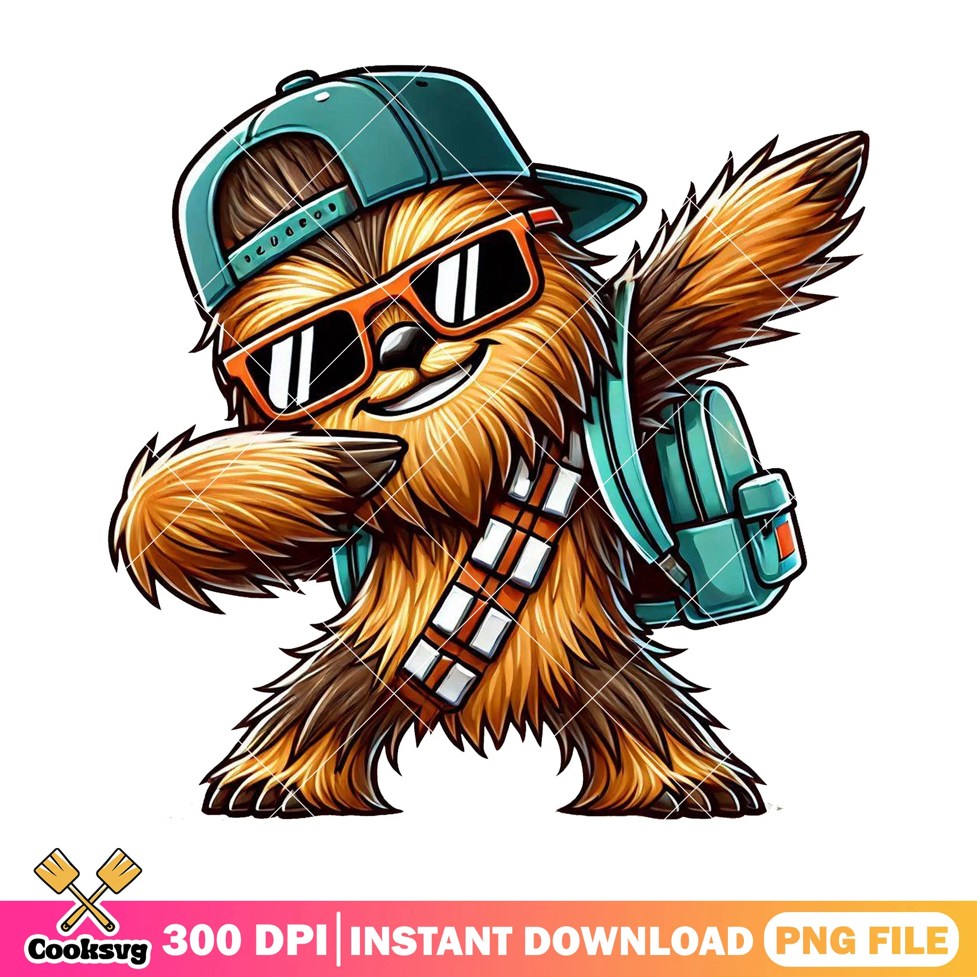 Chewie chibi going school png, back to school idea png, star war art png