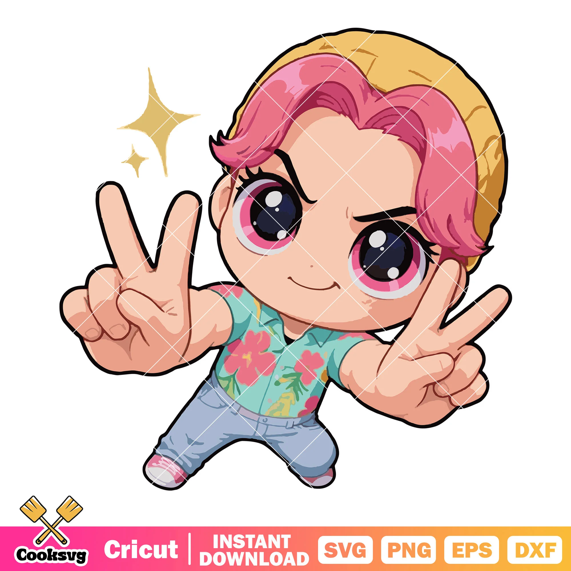 Chibi abby hi sign pose svg, kpop hunters svg, abby saja svg