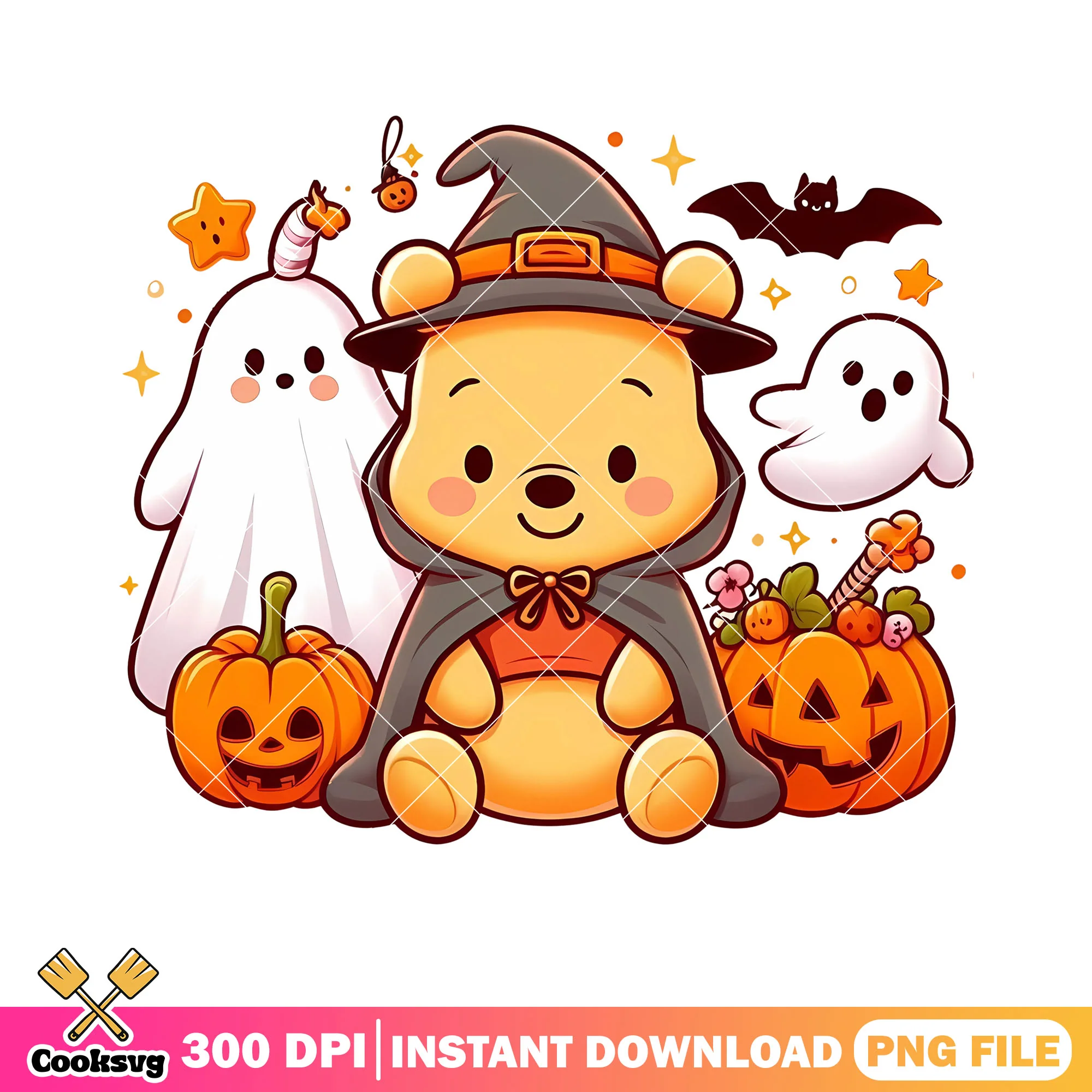 Chibi baby pooh the winnie png, disney halloween png, ghost baby png