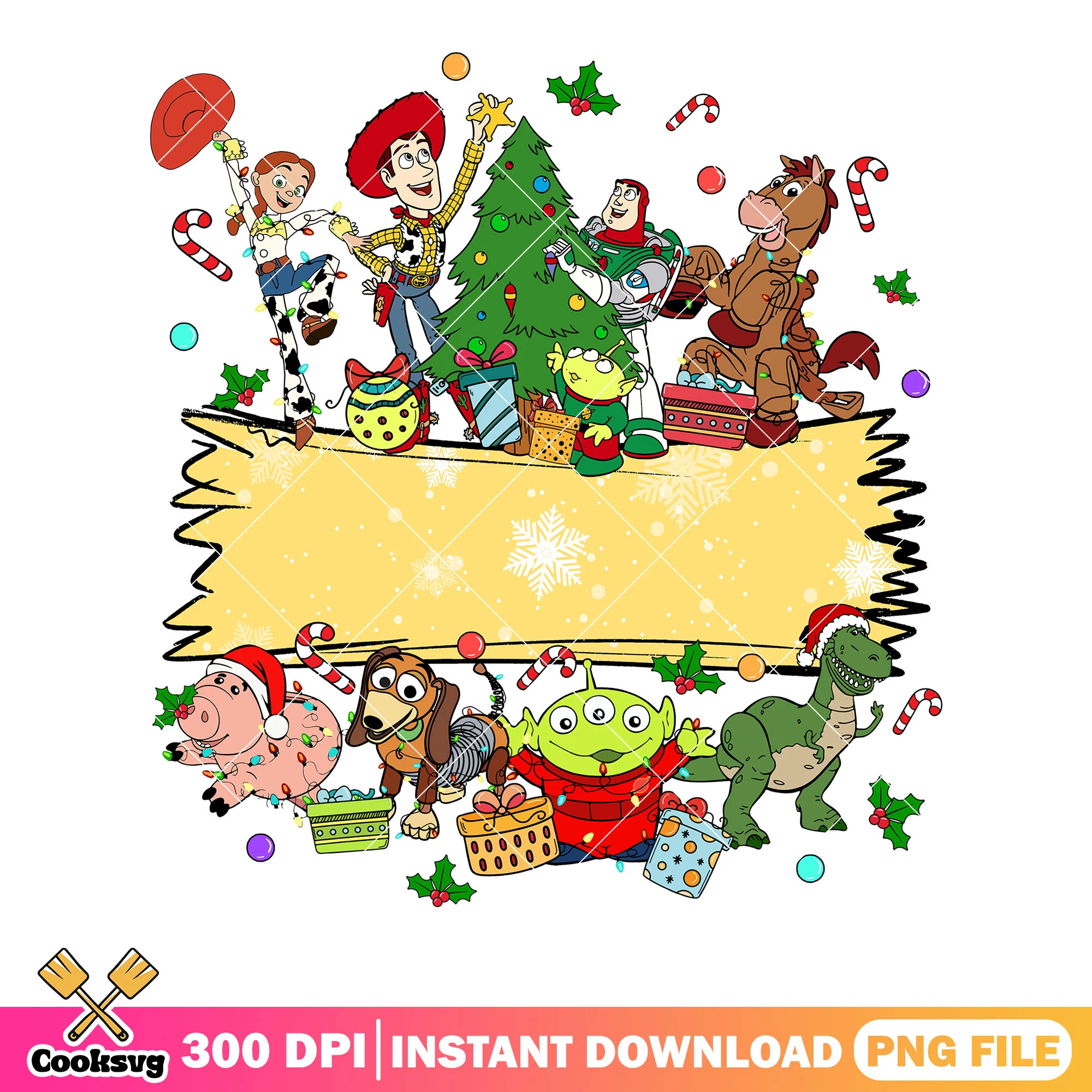 Chibi christmas toy story poster png, merry xmas png, christmas gifts png