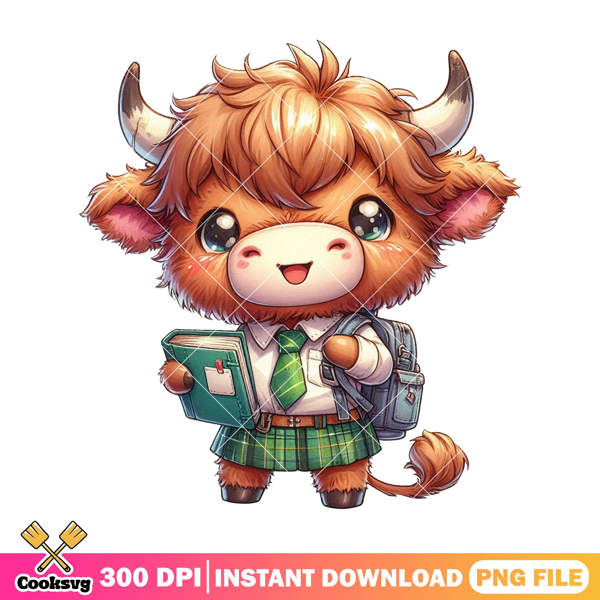 Chibi cow standing png, cow brown png, back to school art png