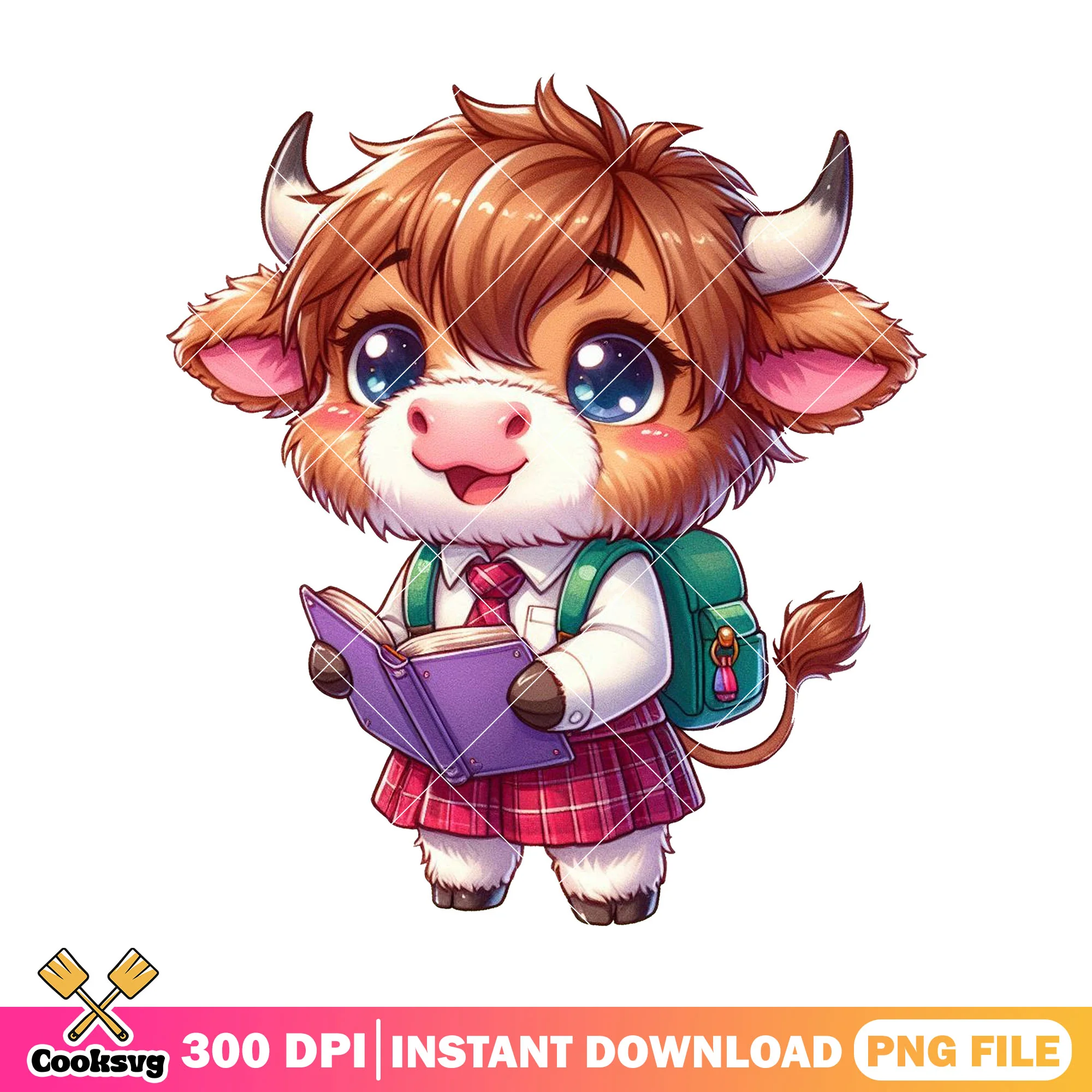 Chibi cow with book png, cow baby png, welcome back to school png