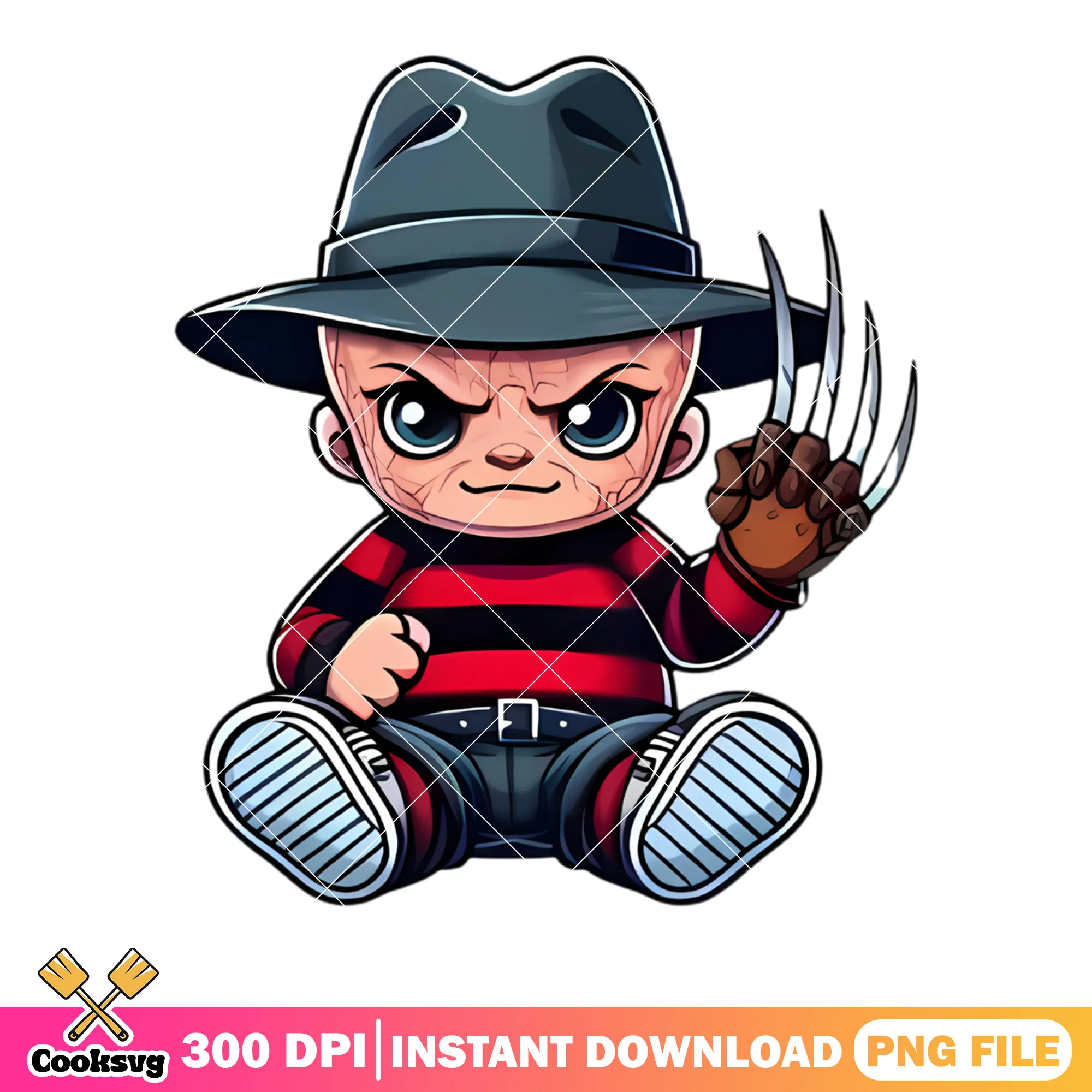 Chibi Freddy krueger png, cute halloween png, sharp claw png