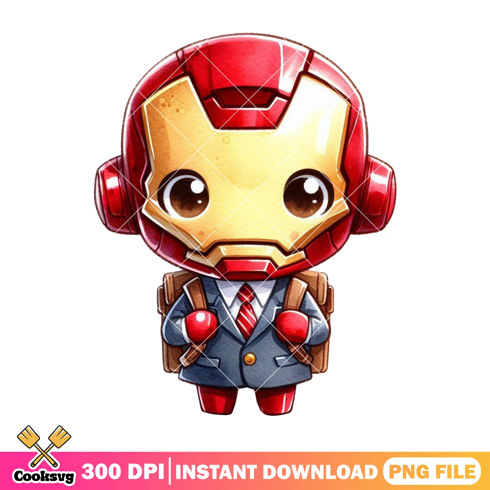 Chibi iron man design png, cute iron man png, back to school decor png