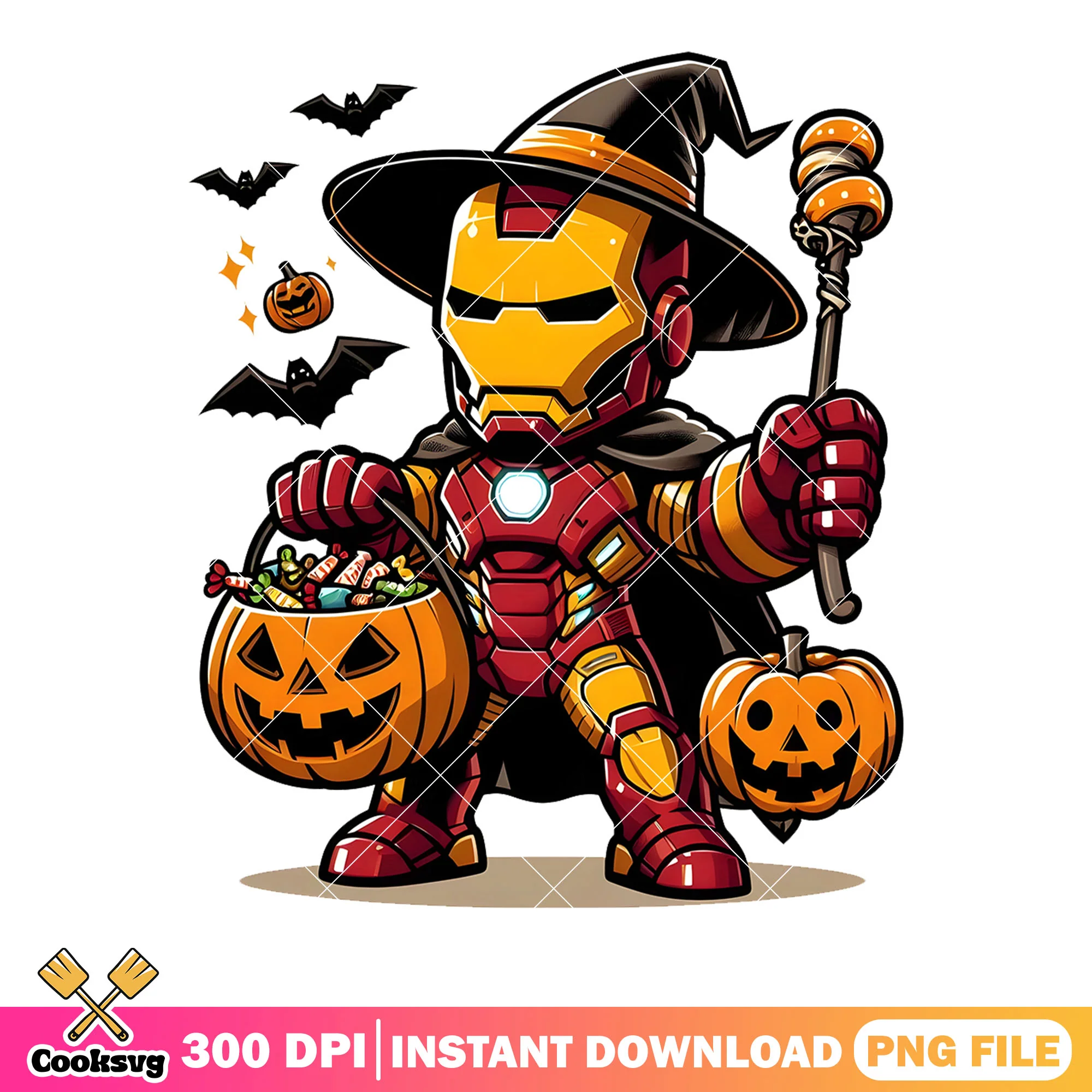 Chibi Iron man png, halloween marvel png, spooky costume png