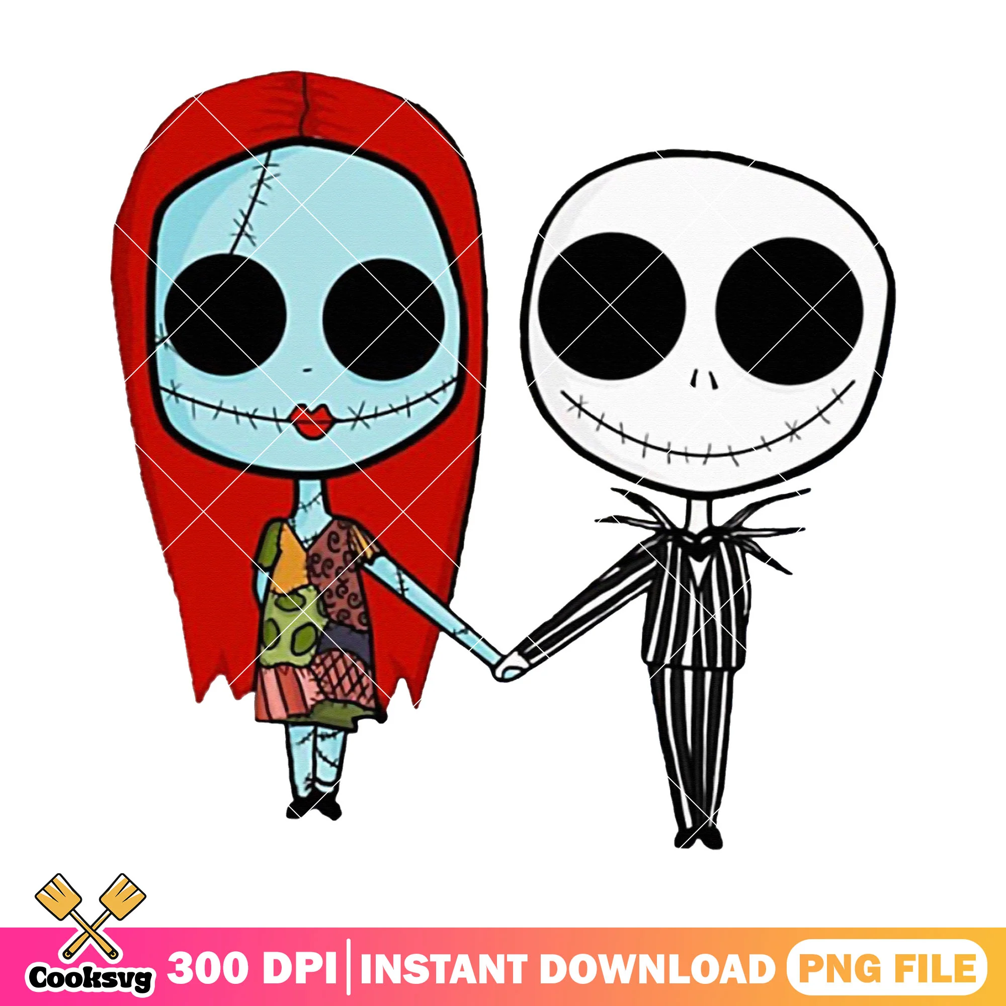 Chibi jack and sally png, halloween colors png, disney sally png