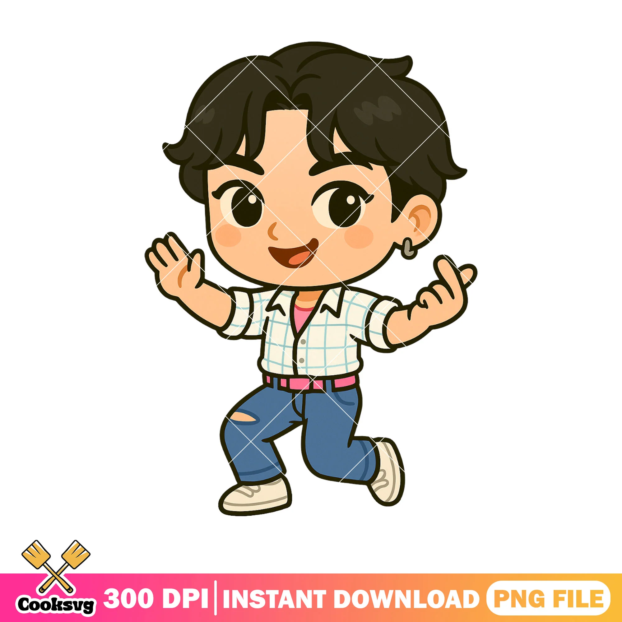 Chibi jinu cheer up pose png, jinu saja png, love saja boys png