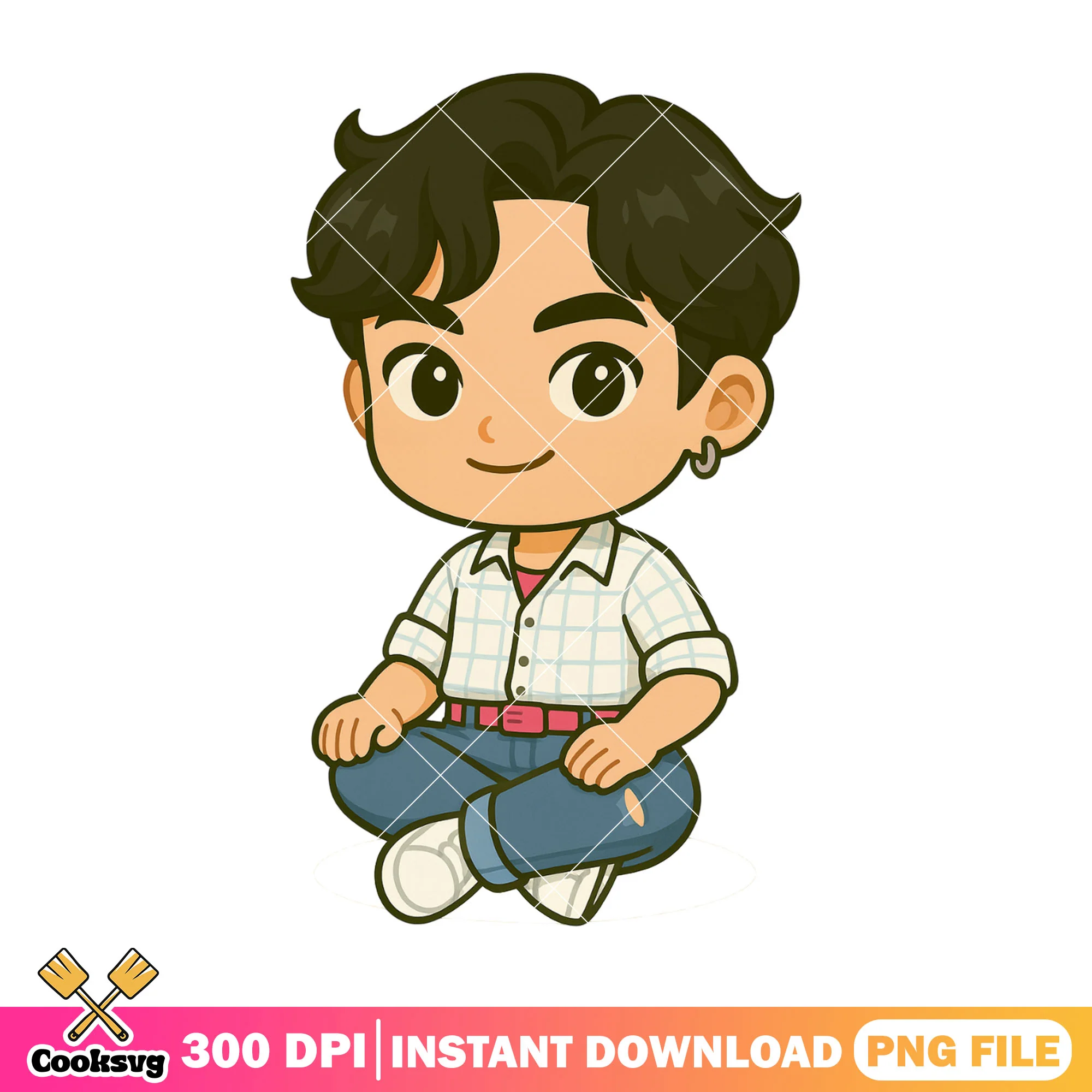 Chibi jinu sitting pose png, jinu saja png, saja boys band png