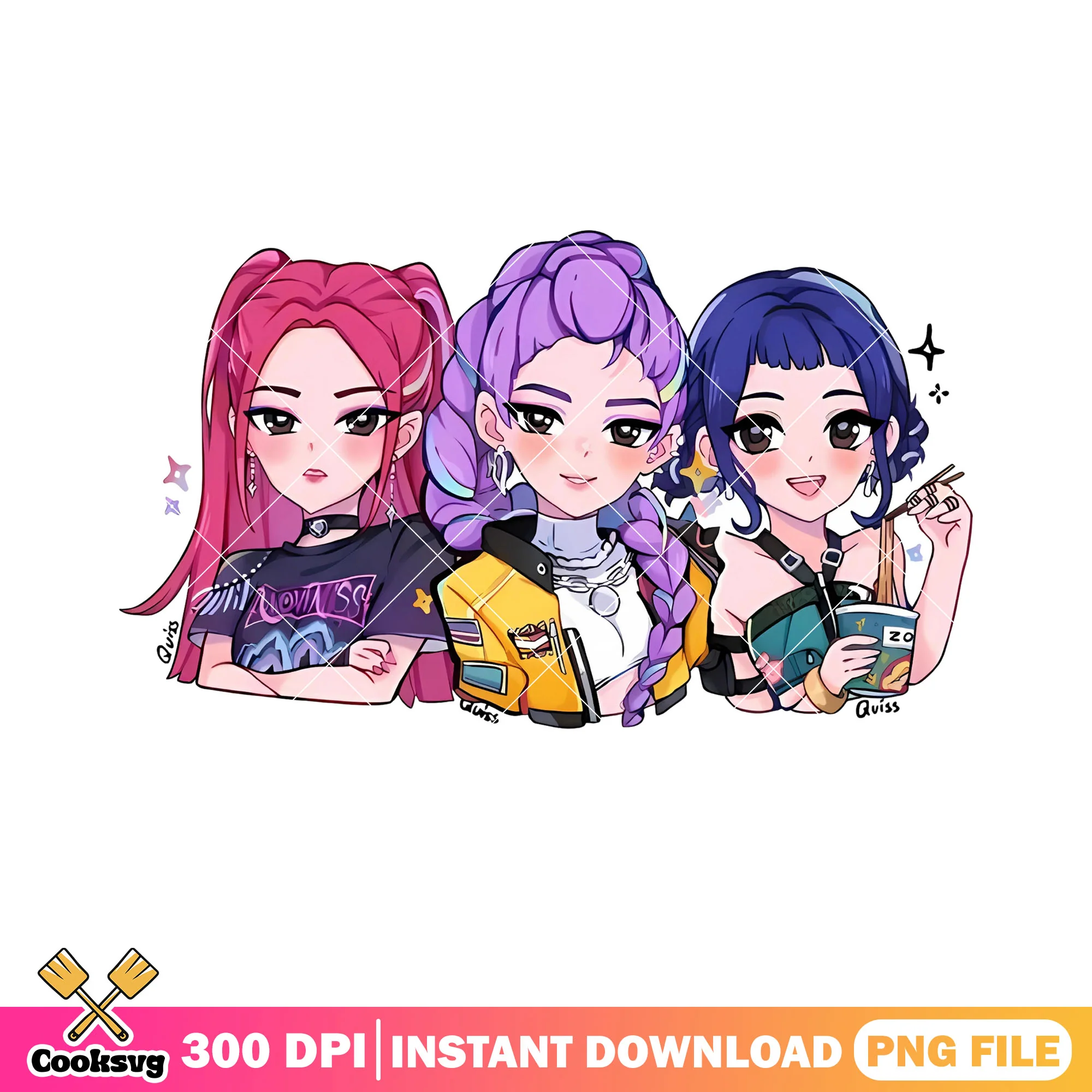 Chibi kpop anime png, poster girls kpop png, member kpop png