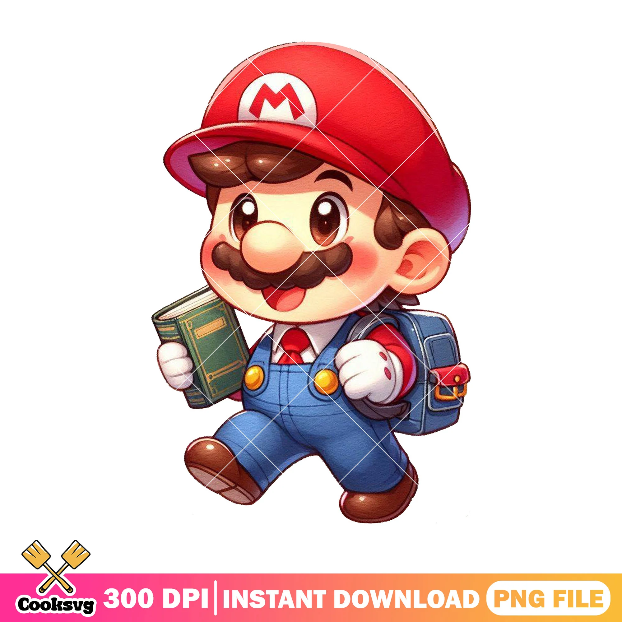 Chibi mario blue bag png, back to school student png, mario art png