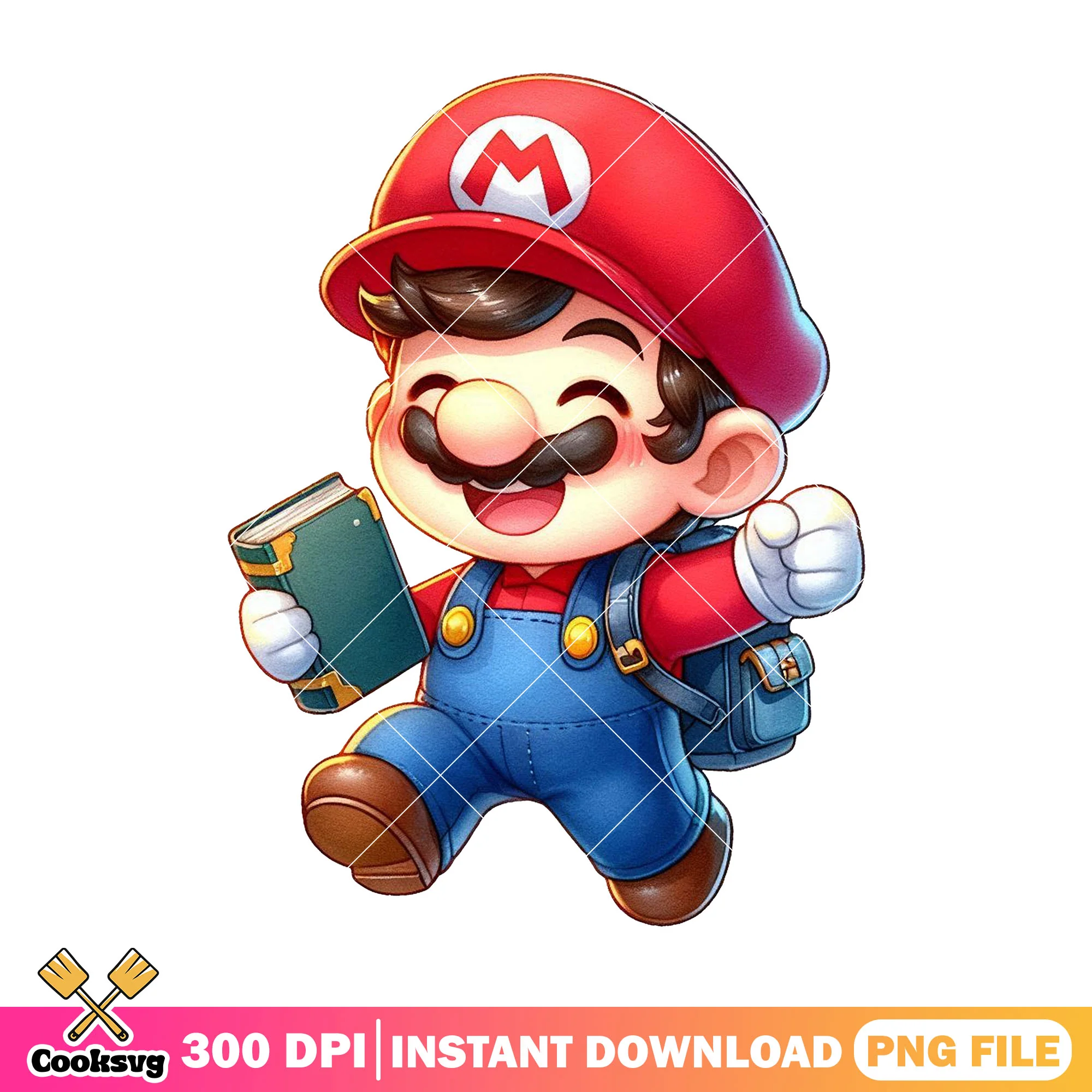 Chibi mario happy png, back to school funny png, mario outfit png