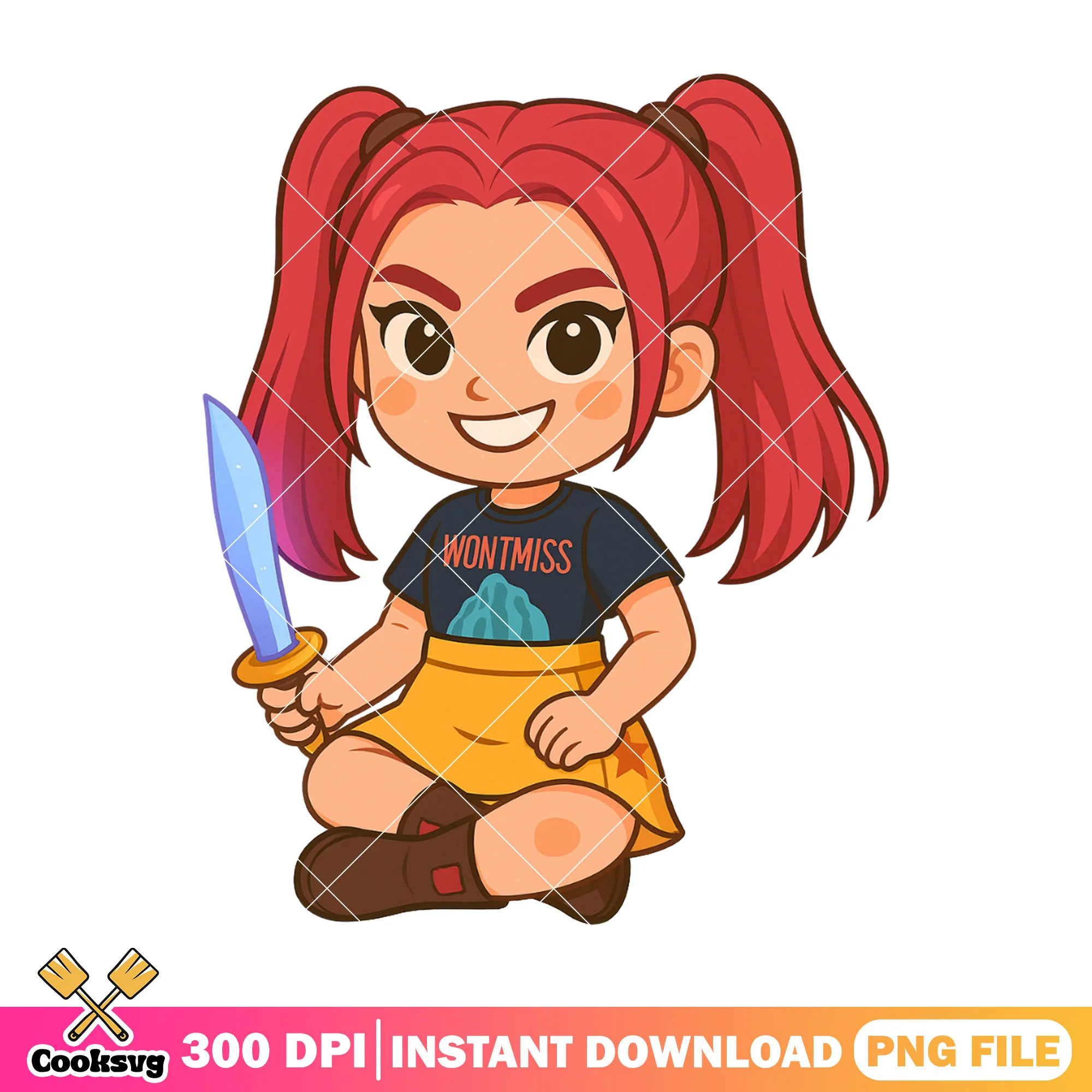 Chibi mira sitting pose png, mira kpop png, kpop huntrix png
