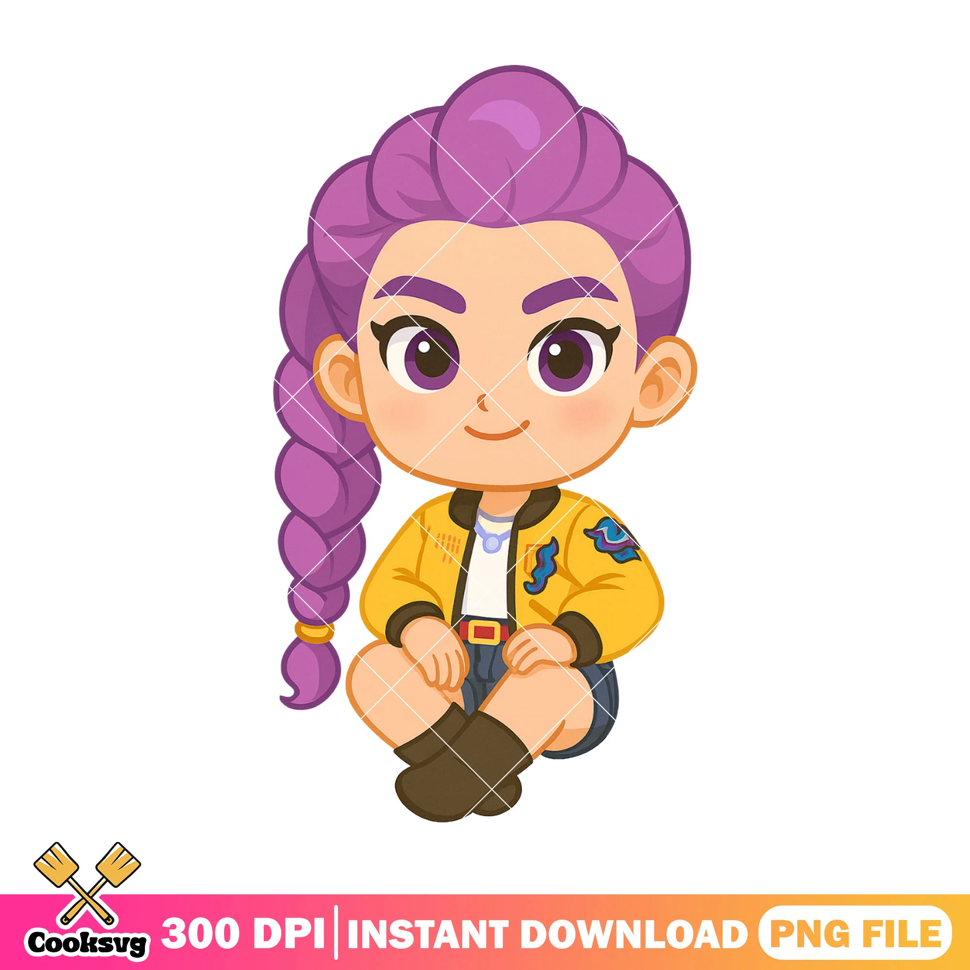 Chibi rumi sitting pose png, rumi huntrix png, kpop huntrix png