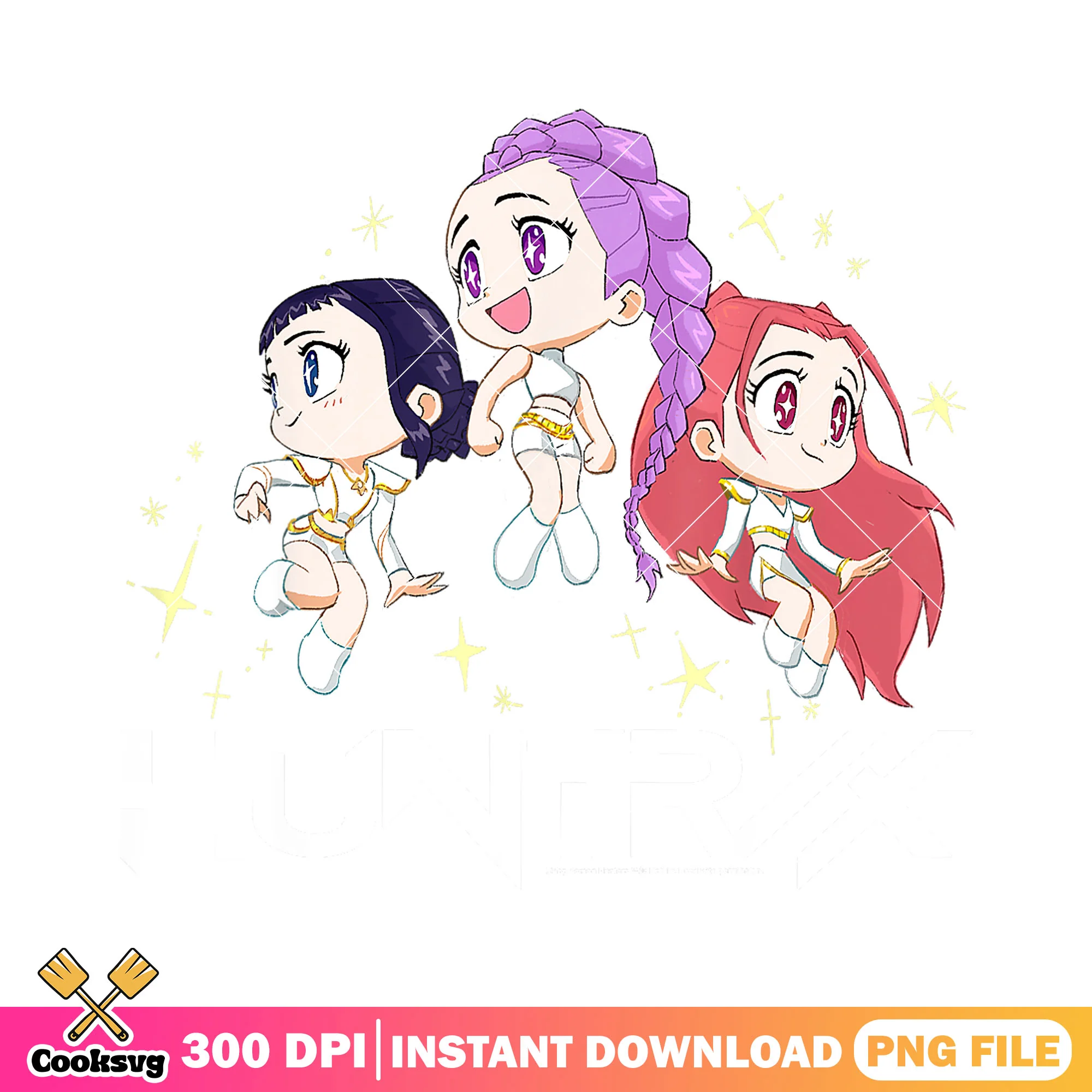 Chibi shinning huntrix band png, huntrix member png, kpop movie png