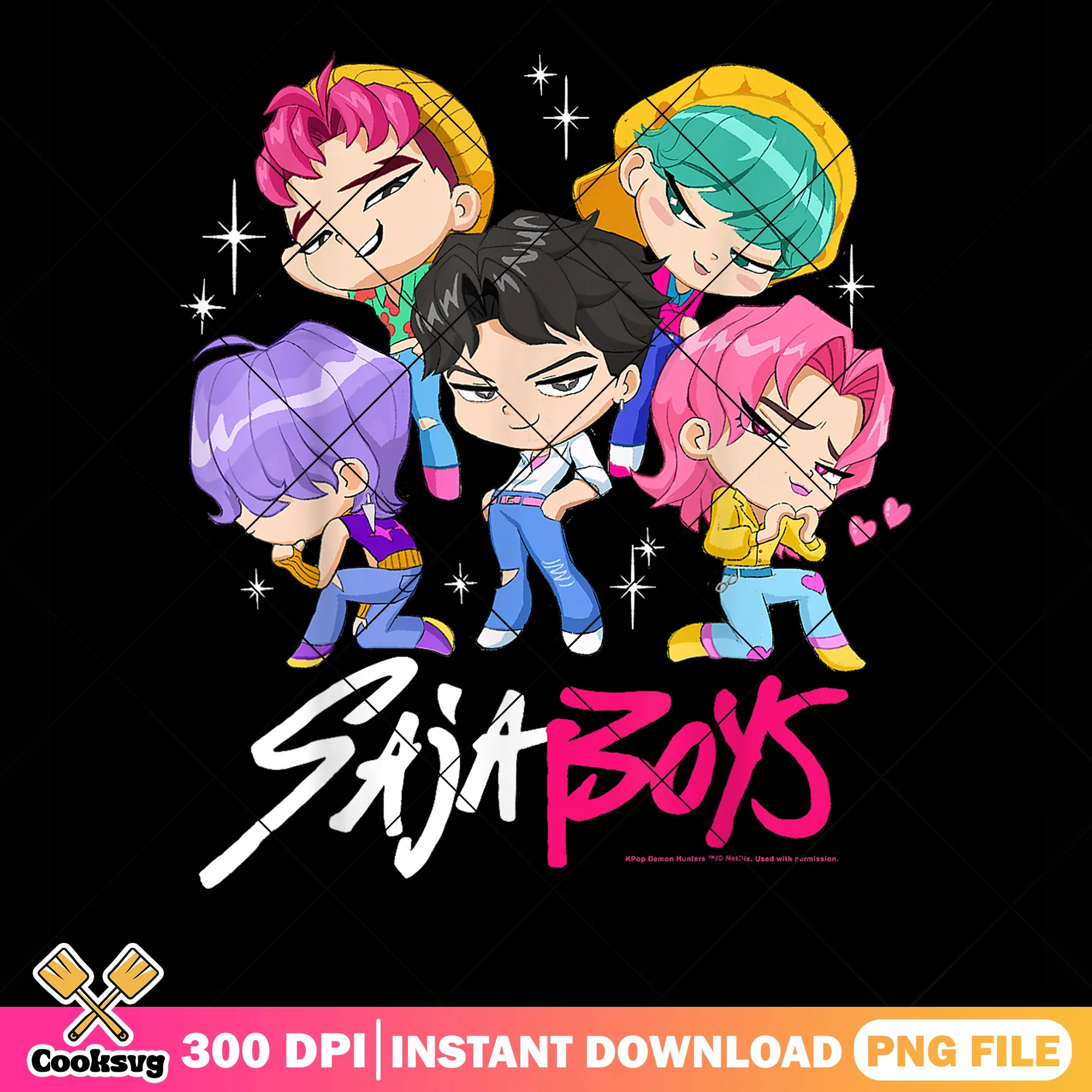 Chibi shinning saja png, love saja boys png, kpop hunters png
