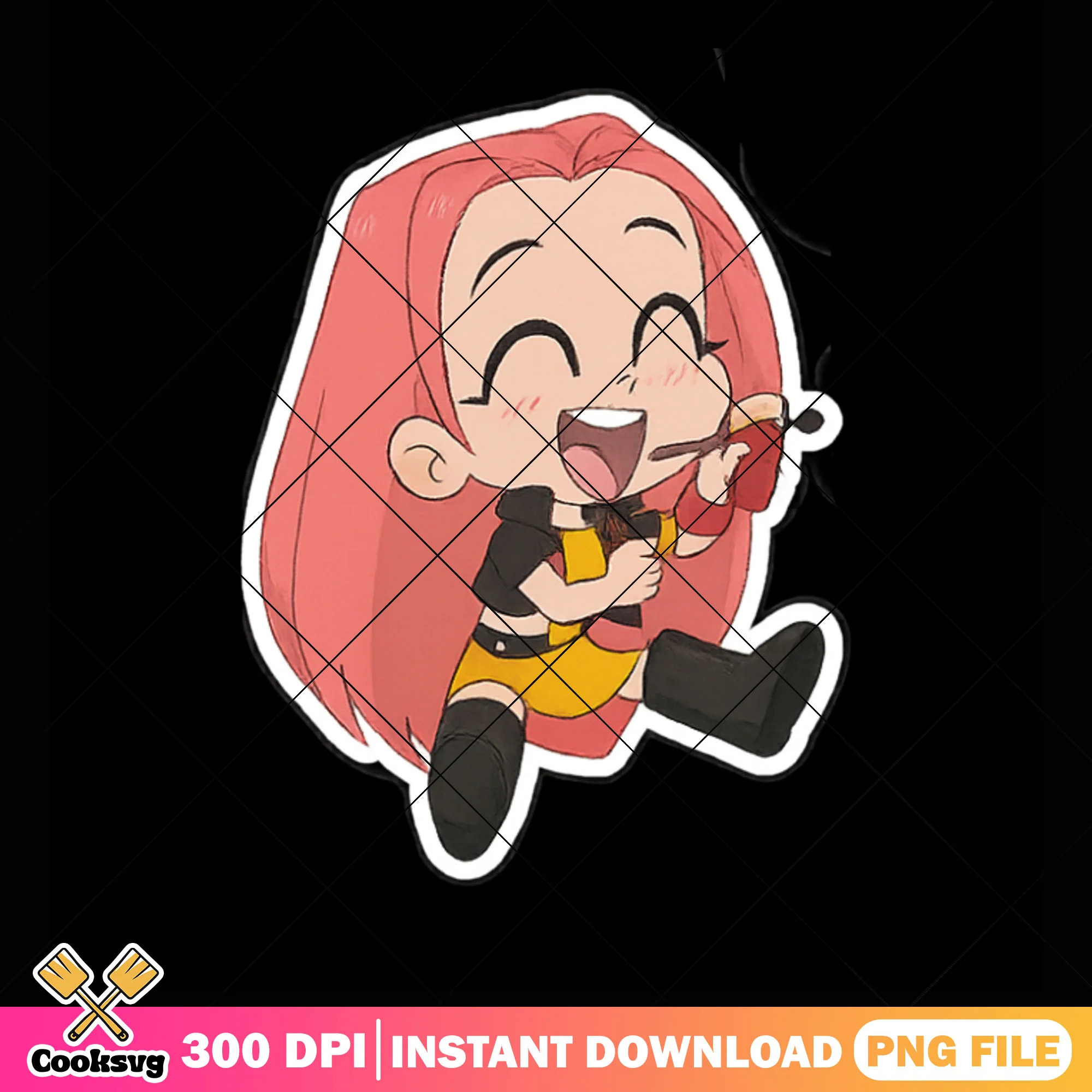 Chibi sitting mira png sticker, huntrix band png, mira kpop png