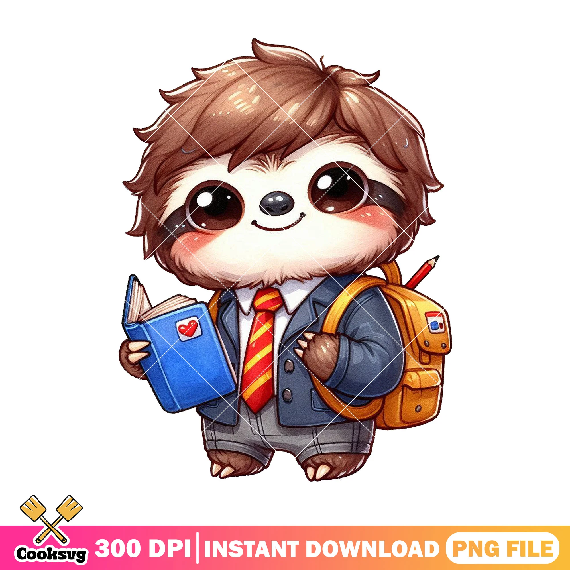 Chibi sloth backpack png, sloth cute png, happy back to school png