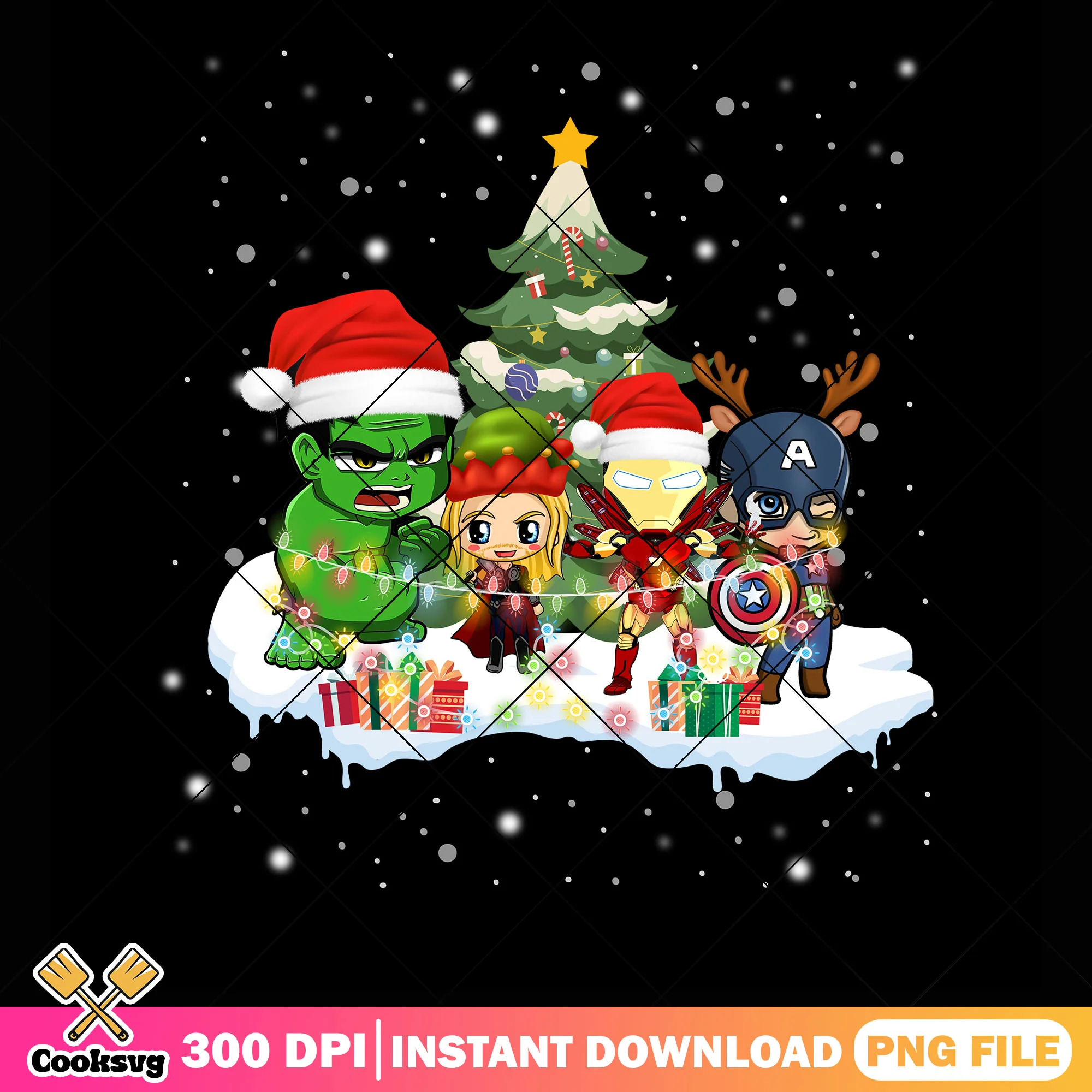 Chibi squad christmas png, kids gift png, reindeer antlers png