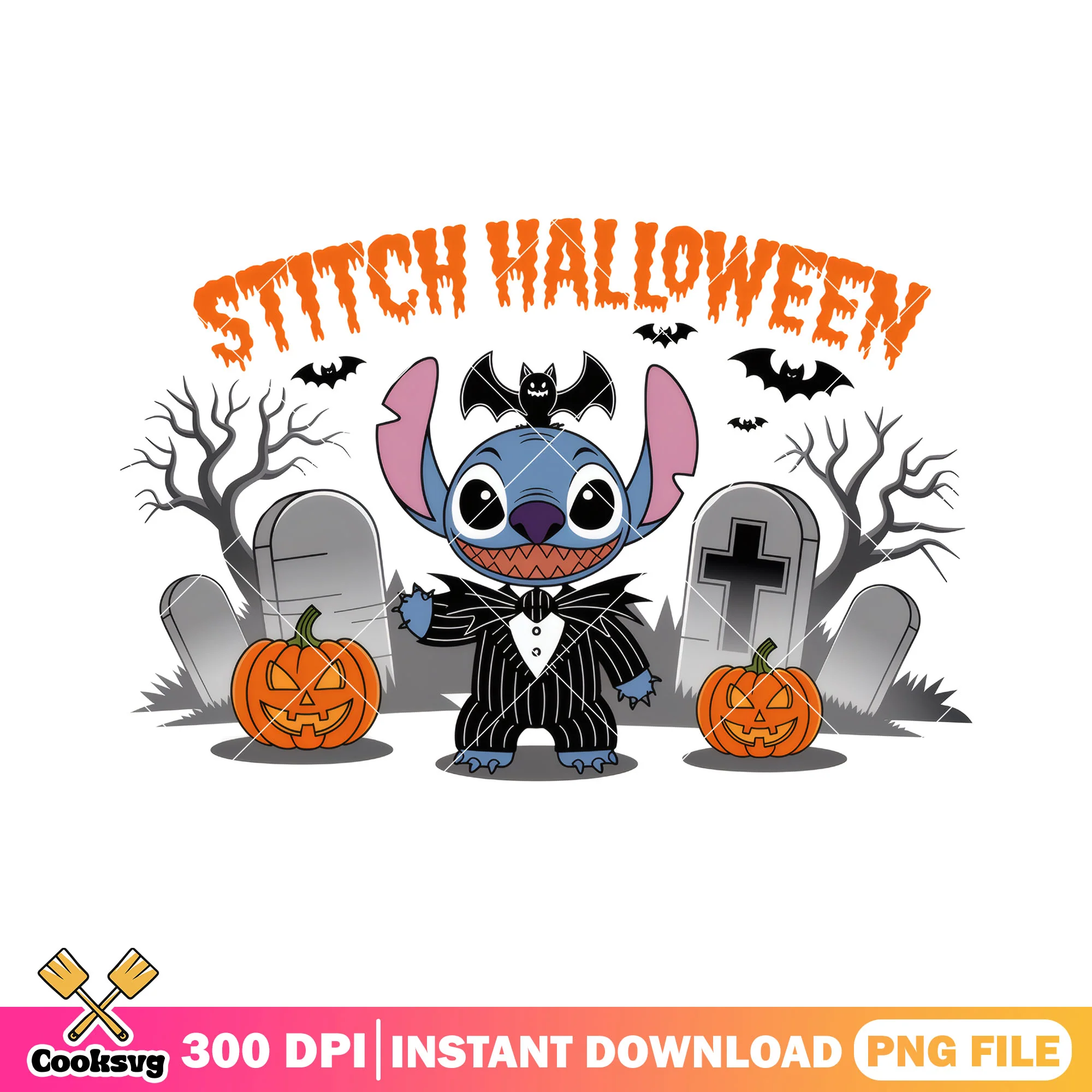 Chibi stitch design png, this is halloween png, stitch horror png