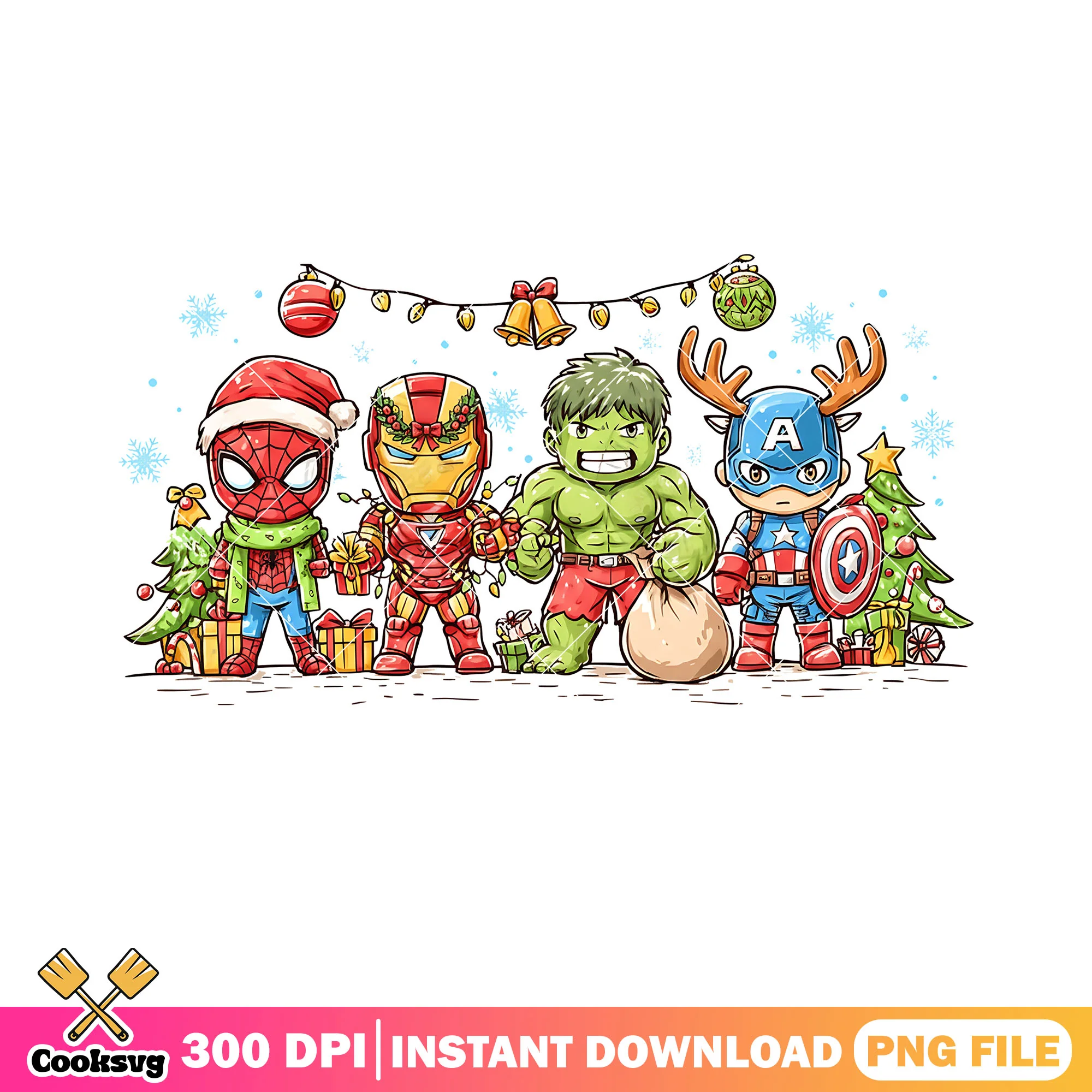 Chibi super hero png, marvel disney png, merry christmas png