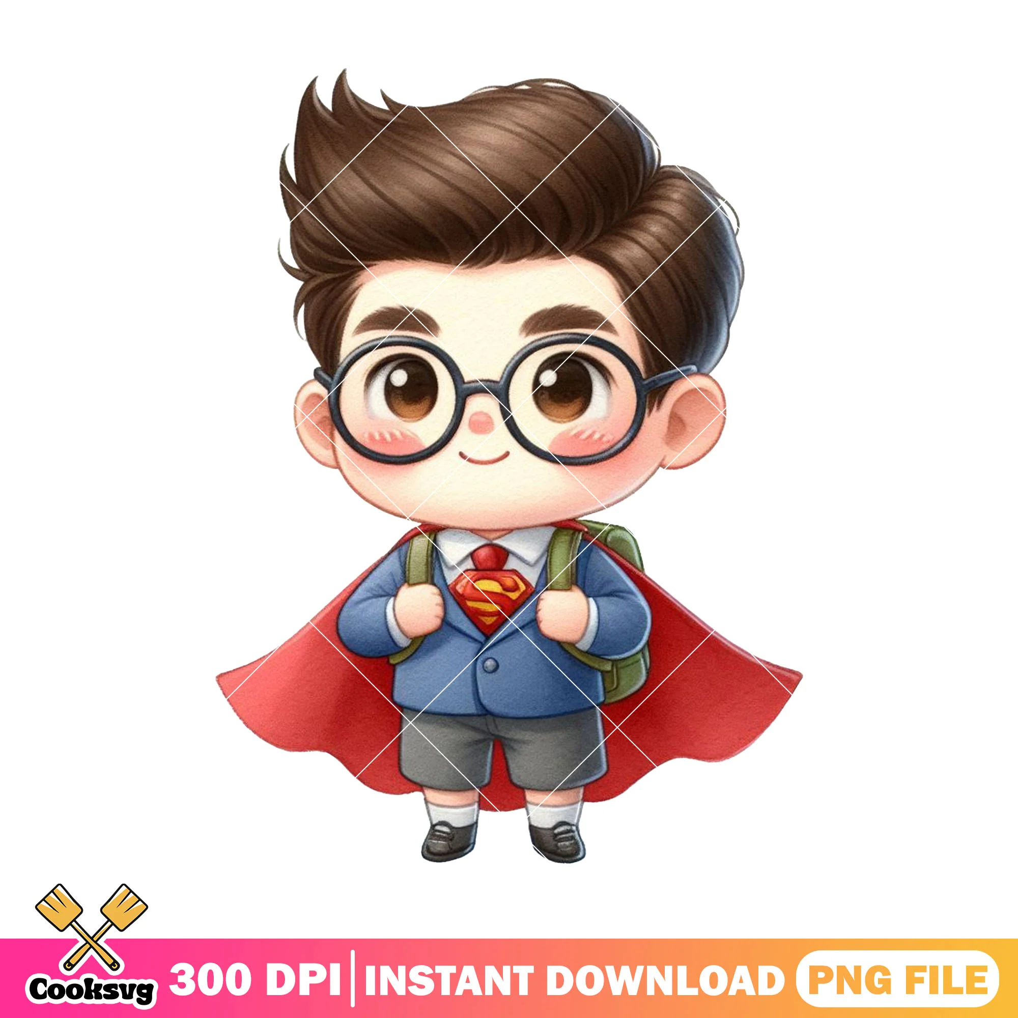 Chibi superman design png, back to school day png, dc chibi png