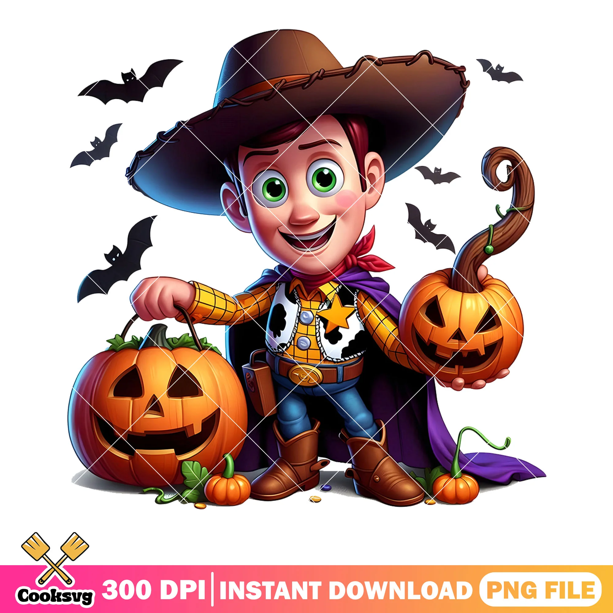 Chibi woody png, jack-o'-lanterns png, halloween disney png