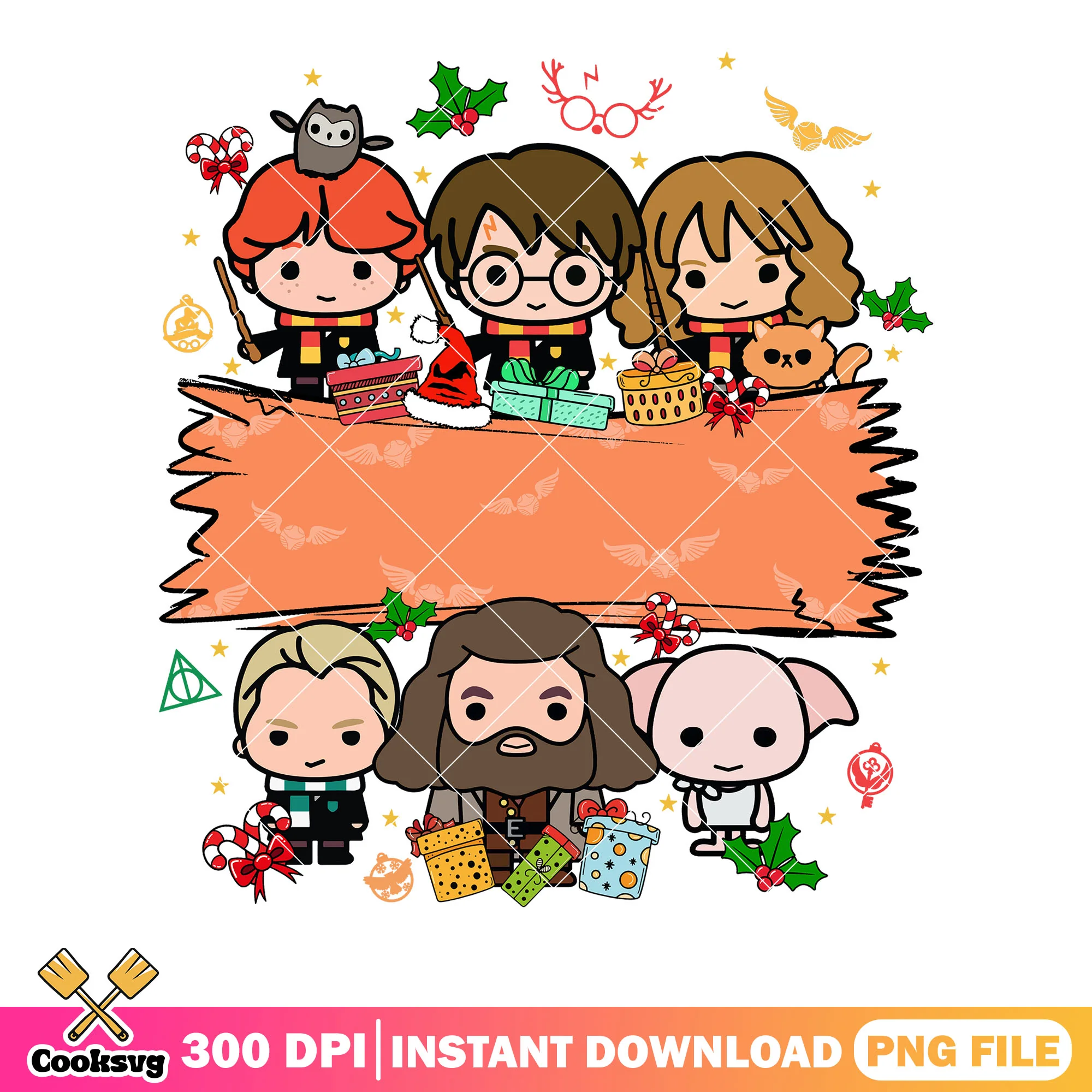 Chibi xmas harry potter cards png, merry xmas png, hermoine granger png