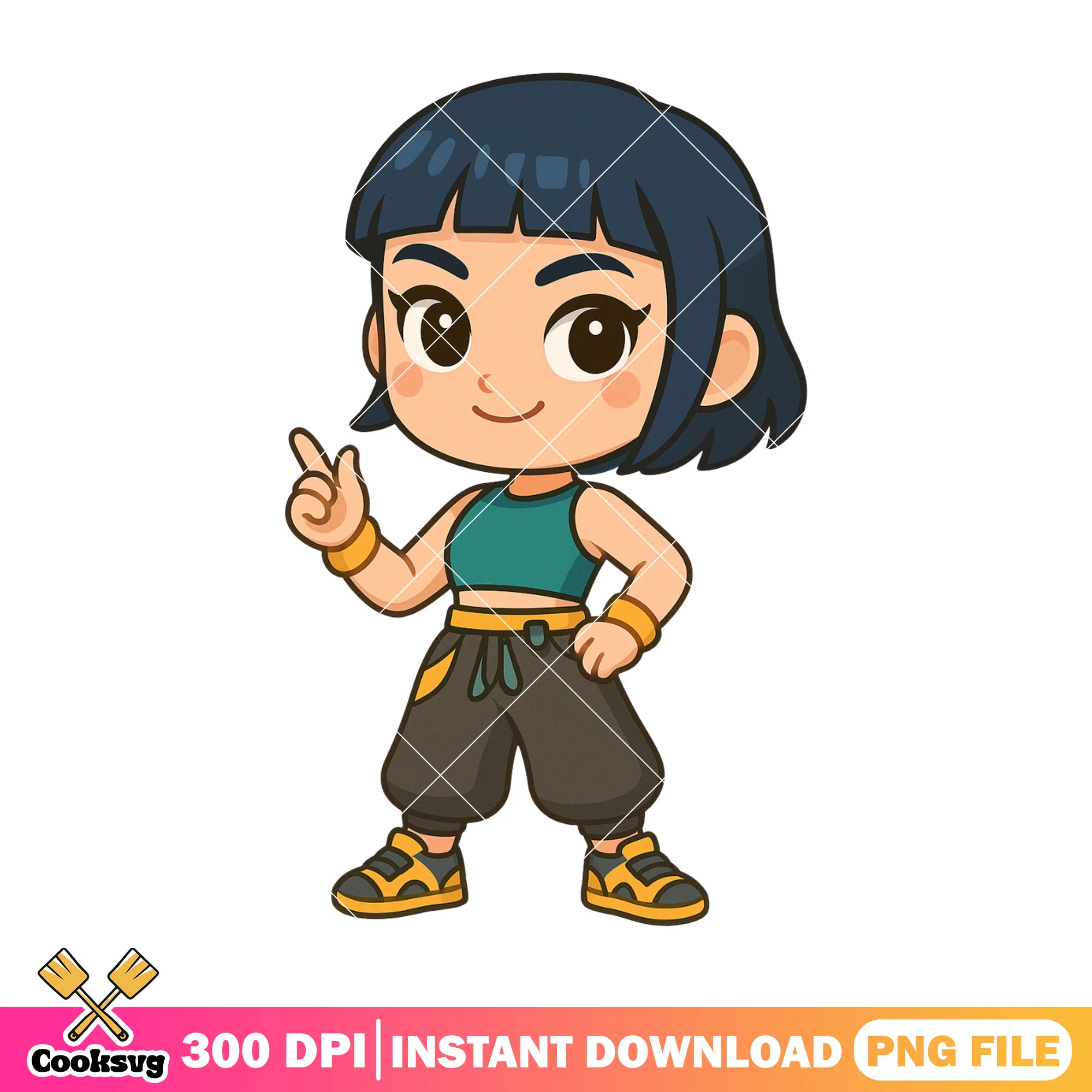 Chibi zoey hello pose png, rumi kpop png, huntrix girl png
