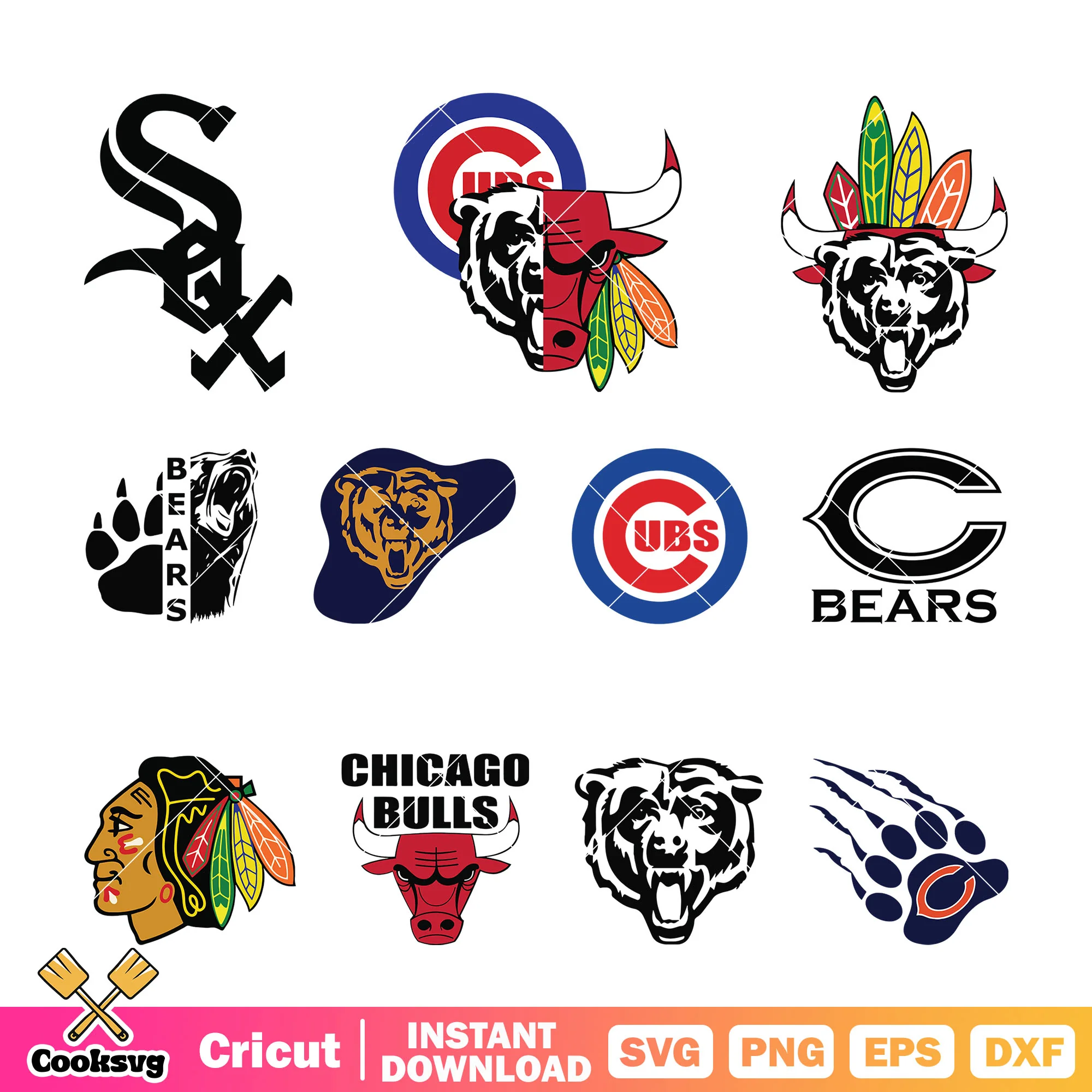 Chicago Sports Logo design bundle svg, nba bulls chicago svg