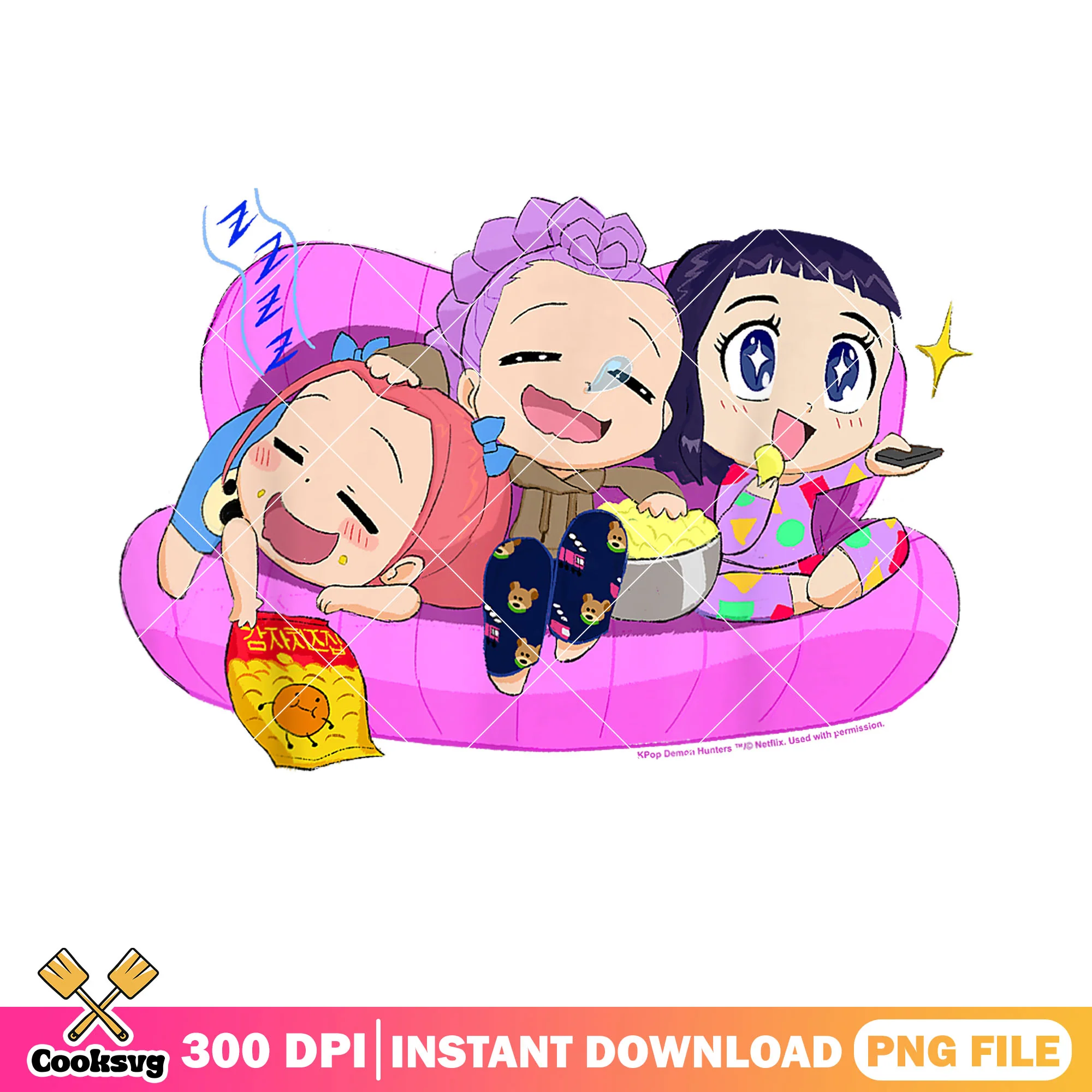 Chillin huntrix on couch png, huntrix kpop png, kpop hunters png