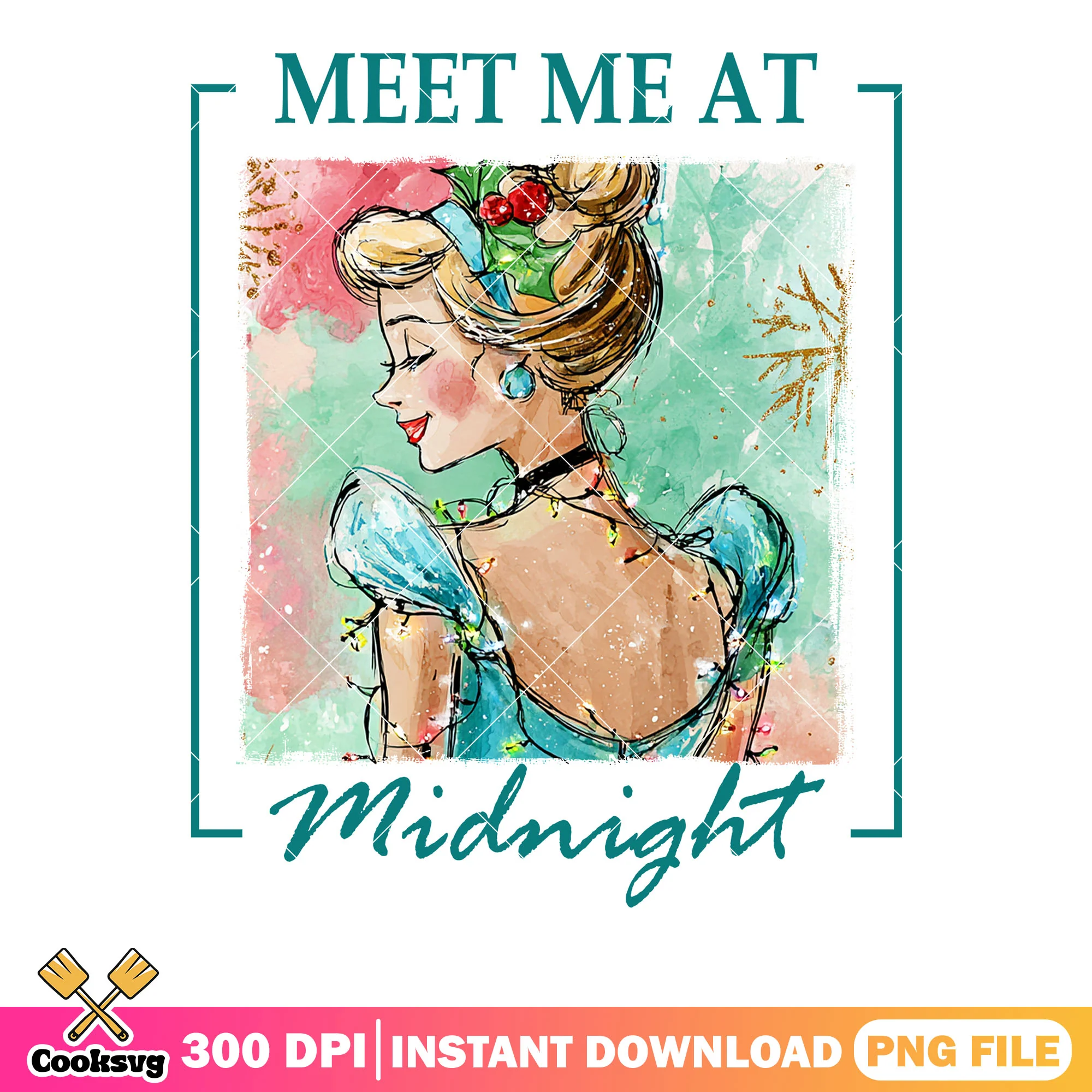 Christmas art princess png, cinderella princess png, disney christmas png