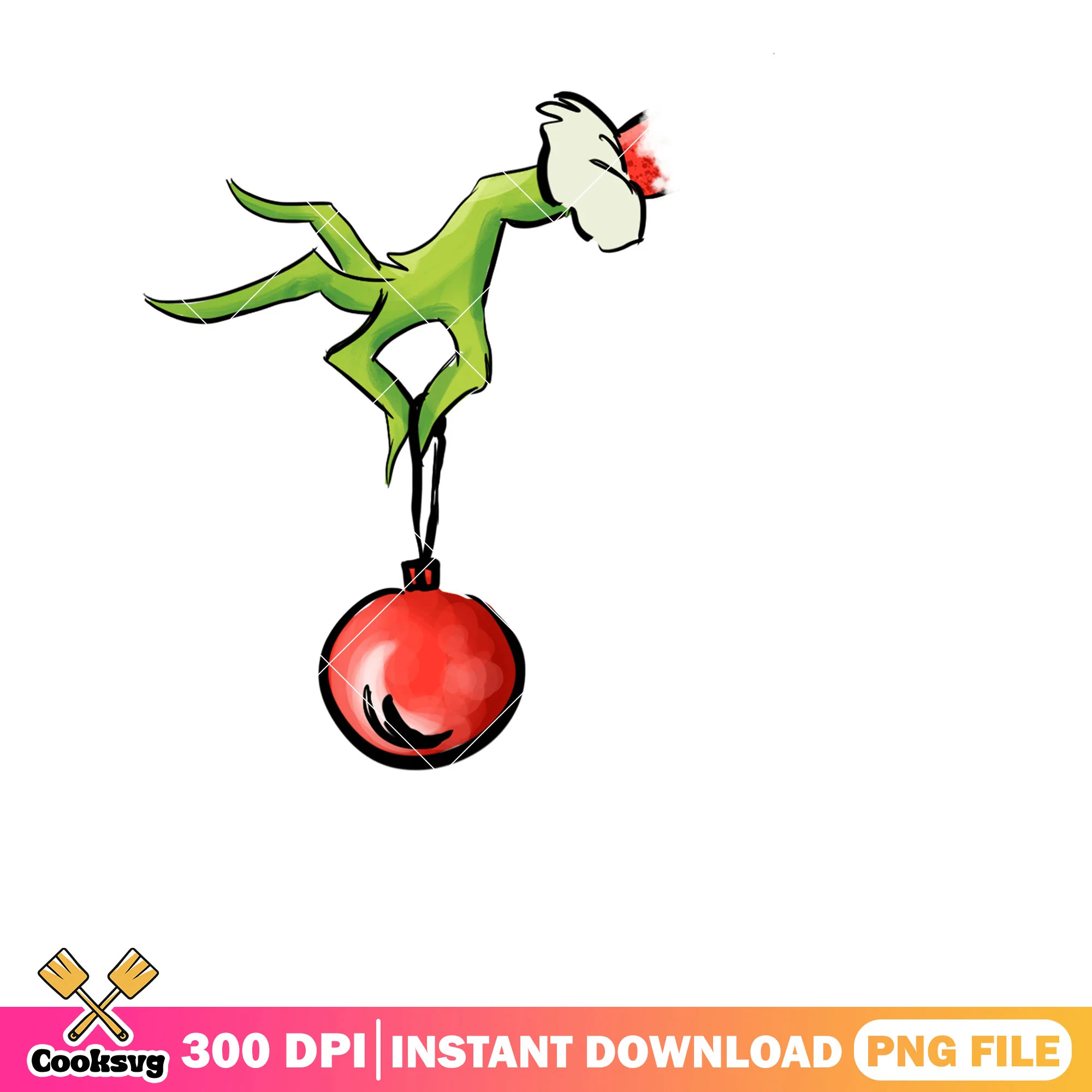 Christmas ball decor xmas png, grinch hand png, christmas decor png