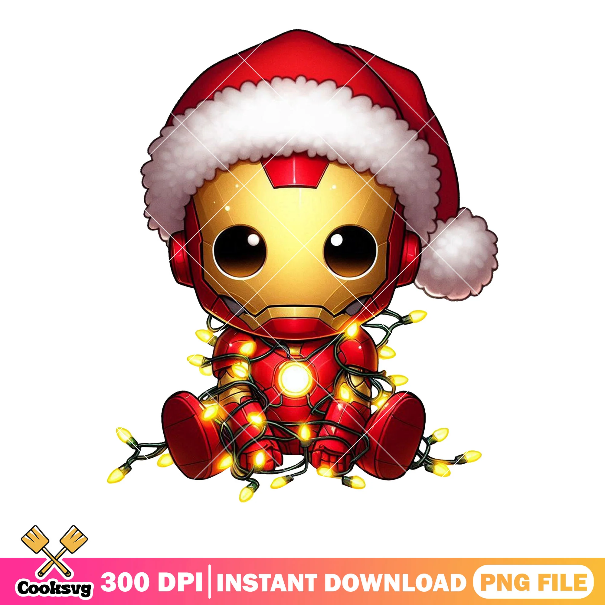 Christmas chibi iron man png, santa claus png, iron man light png